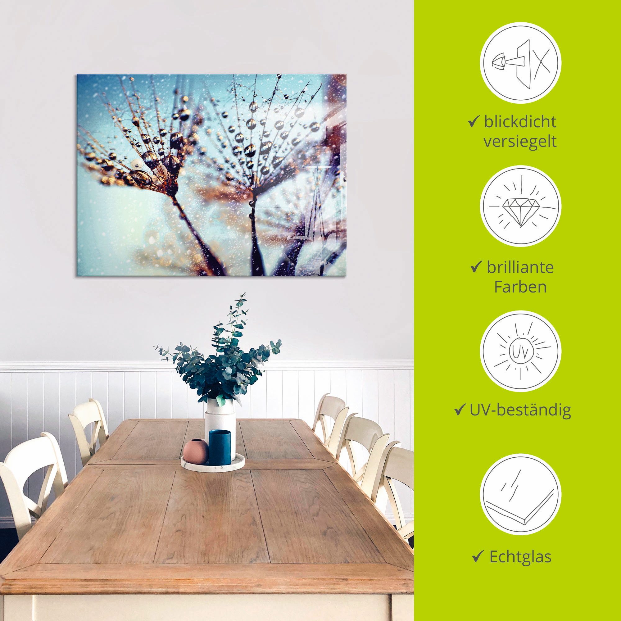 Artland Print op glas Pluizenbol regen abstract
