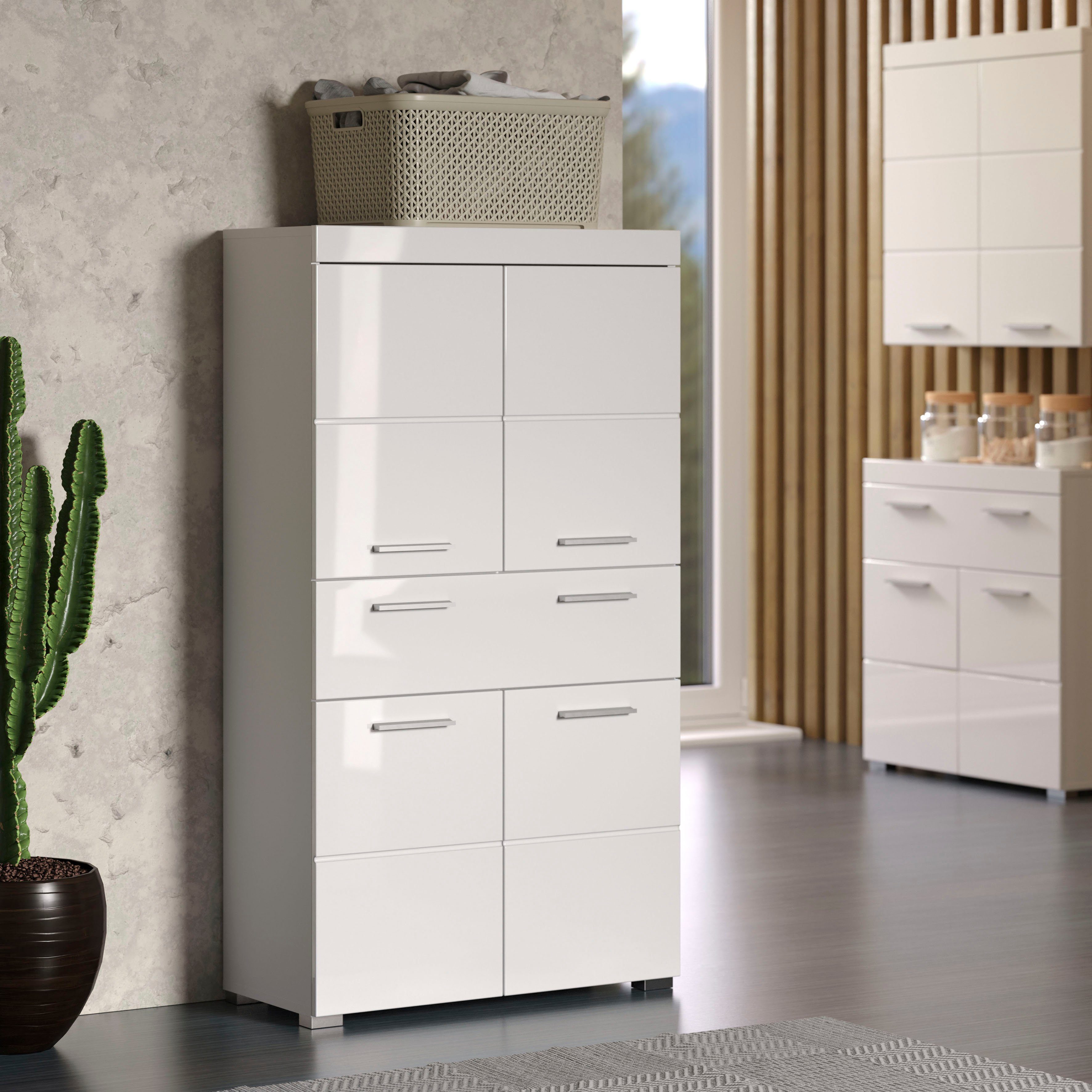 INOSIGN Halfhoge kast Avena Badkamerkast met 1 lade en 4 deuren - afmetingen (B/D/H) 73/31/130 cm