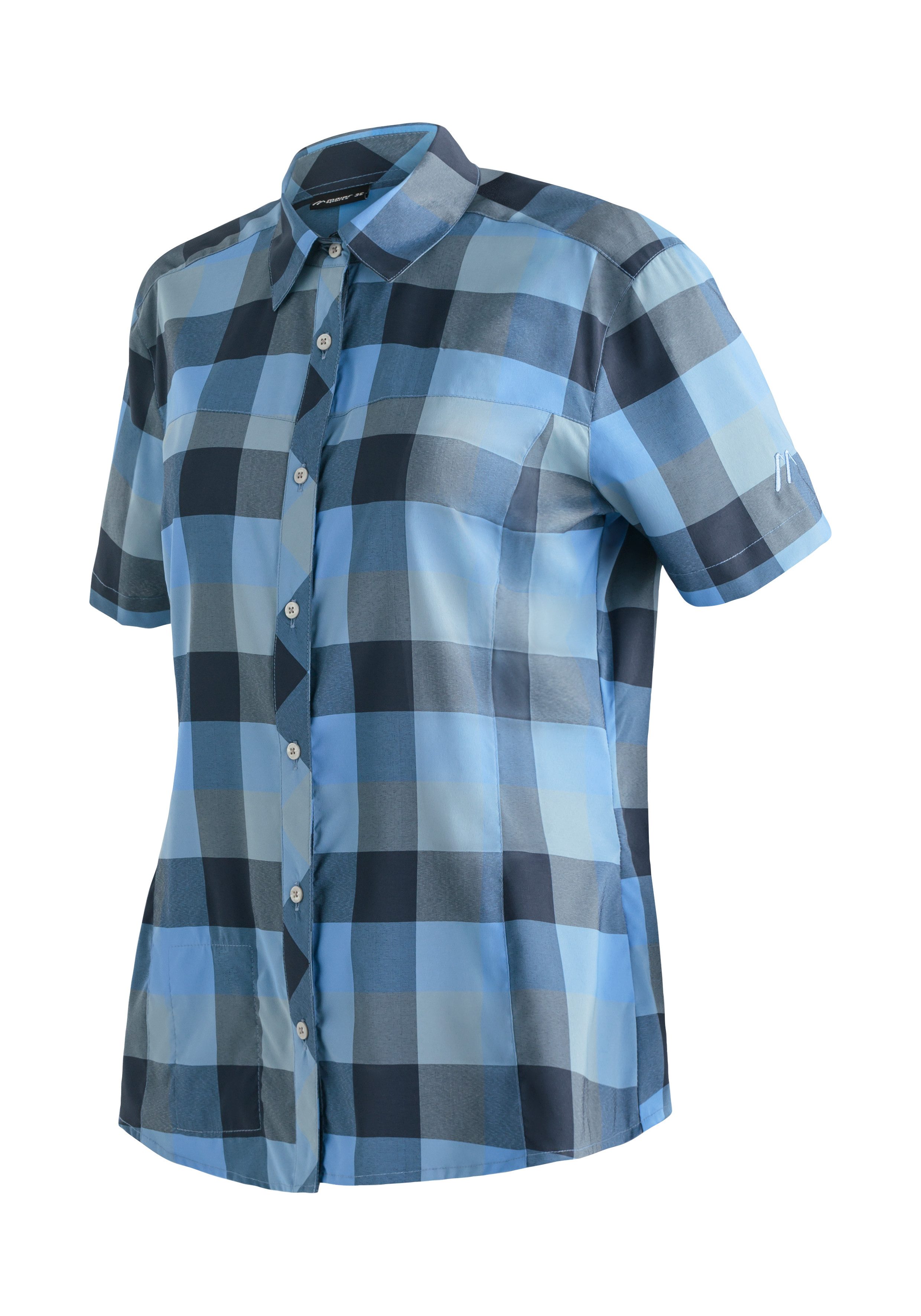 Maier Sports Outdoorblouse Kendra S/S W Dames korte mouwen blouse, onderhoudsvriendelijke geruite blouse dames blouses maat 46 blauw