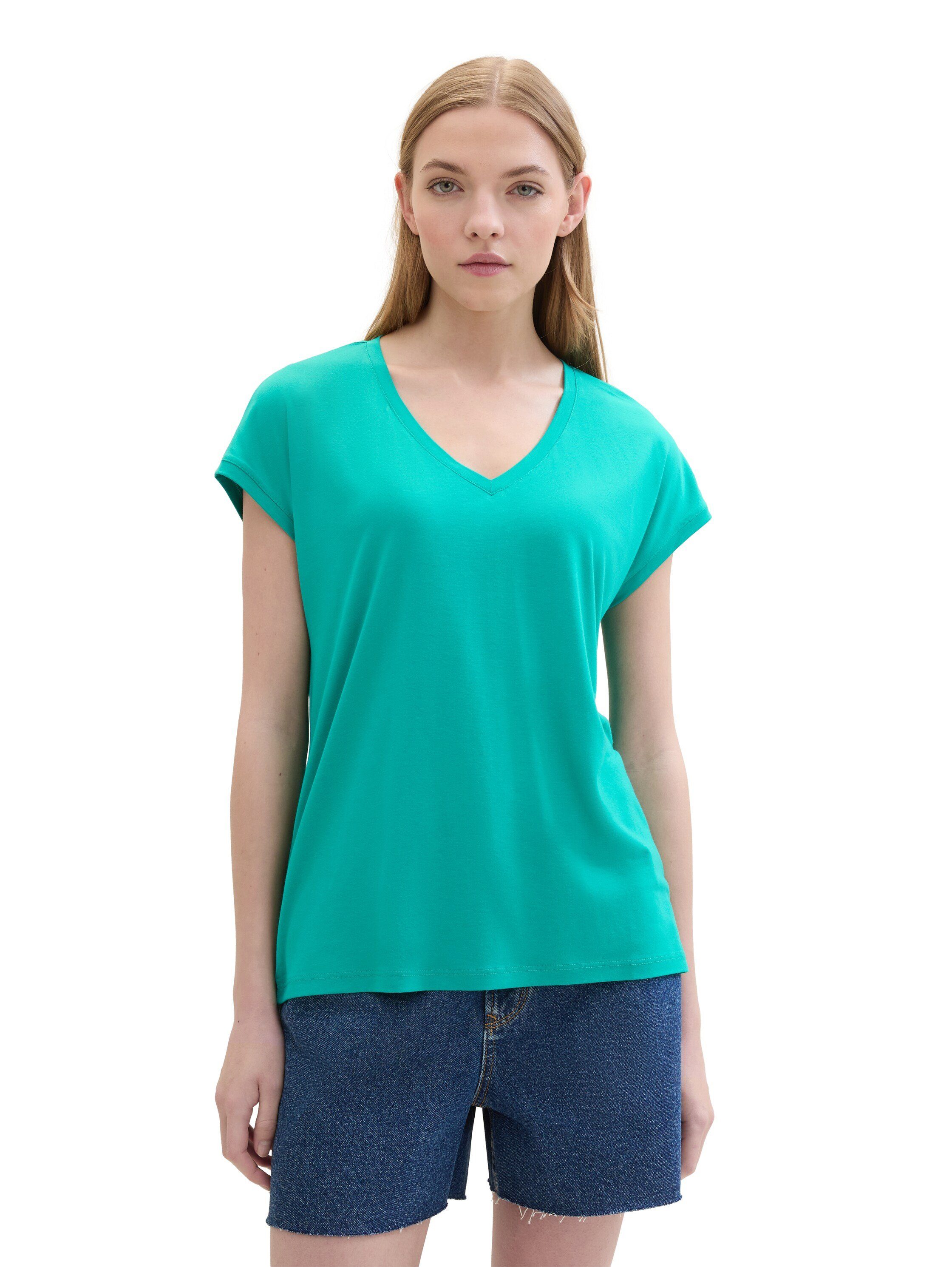 Tom Tailor Denim Shirt met V-hals gemaakt van viscose dames v-hals shirts maat S groen
