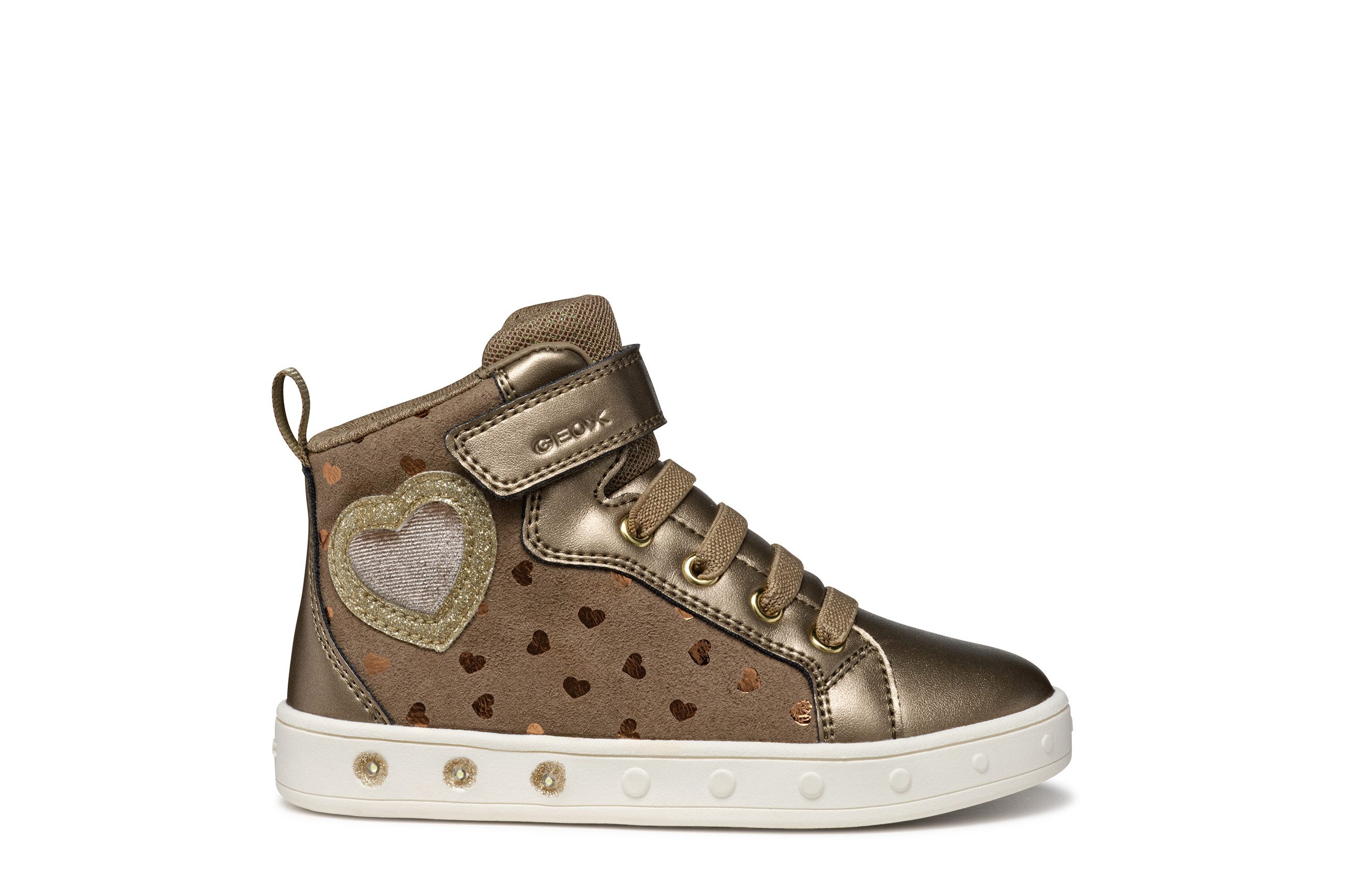 Geox Sneakers J SKYLIN GIRL Knipperschoen Veterboots met glitter, blinkfunctie, maatsjabloon om te downloaden