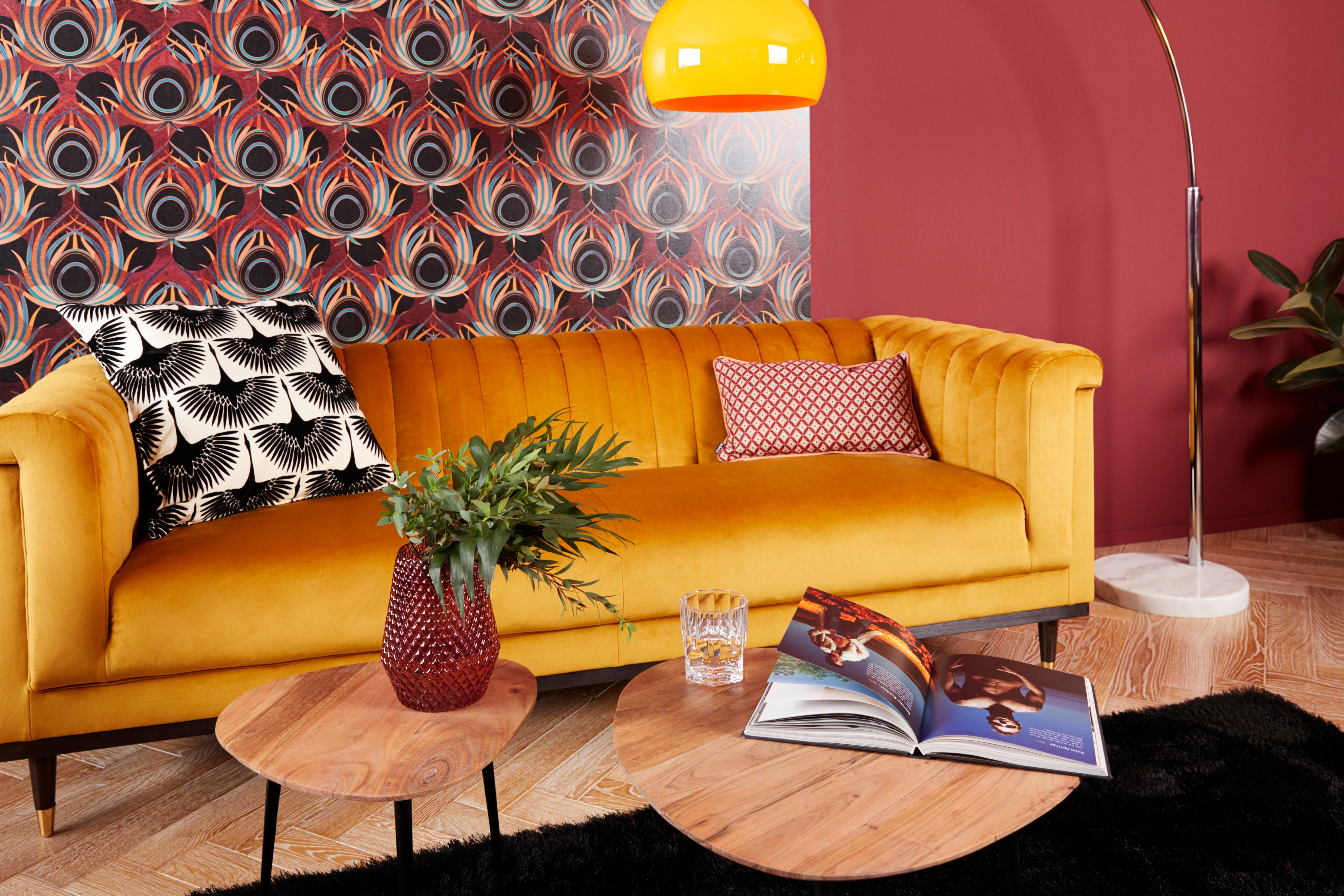 Guido Maria Kretschmer Home&Living 3-zitsbank Chamby met houten rand onder en stiksels bij de leuning