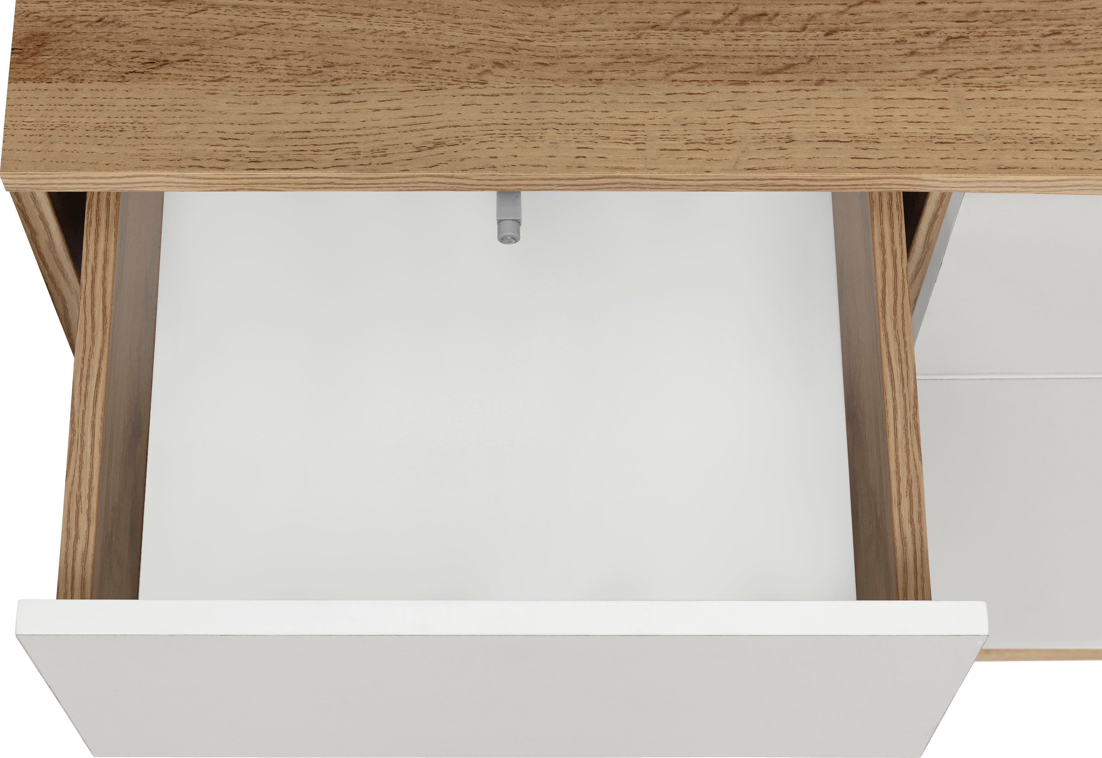 Home affaire Buffetkast Skandi 2 glasdeuren, 2 houten deuren en 2 laden, breedte 84 cm, hoogte 165 cm