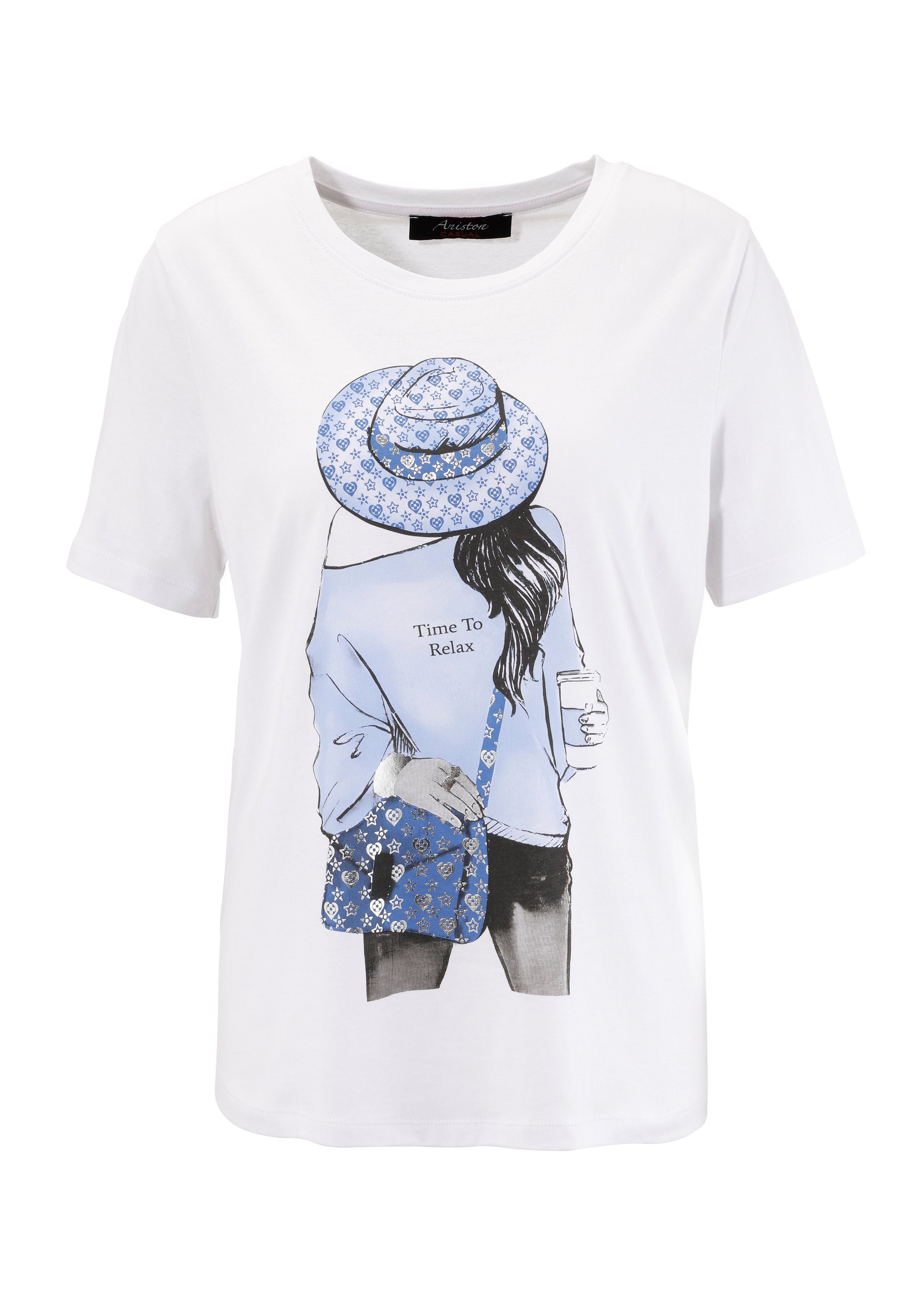 Aniston CASUAL T-shirt met zilverkleurige folieprint aan de voorkant