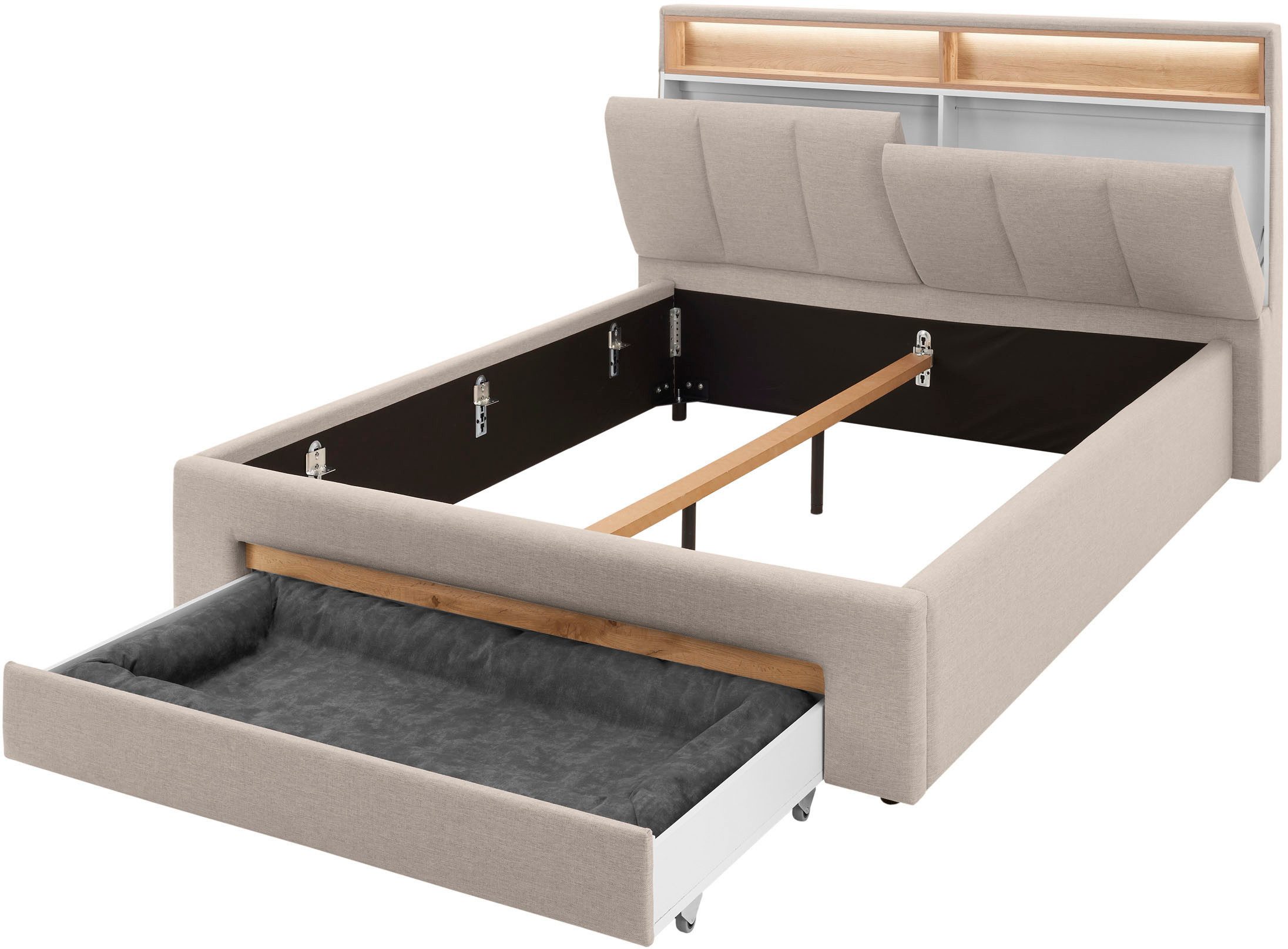 INOSIGN Gestoffeerd bed CiTY/GiRON,, gepolsterd opbergbed, met LED-verlichting Bedkisten met hondenbed of als opbergruimte, opklapbare hoofdeinden