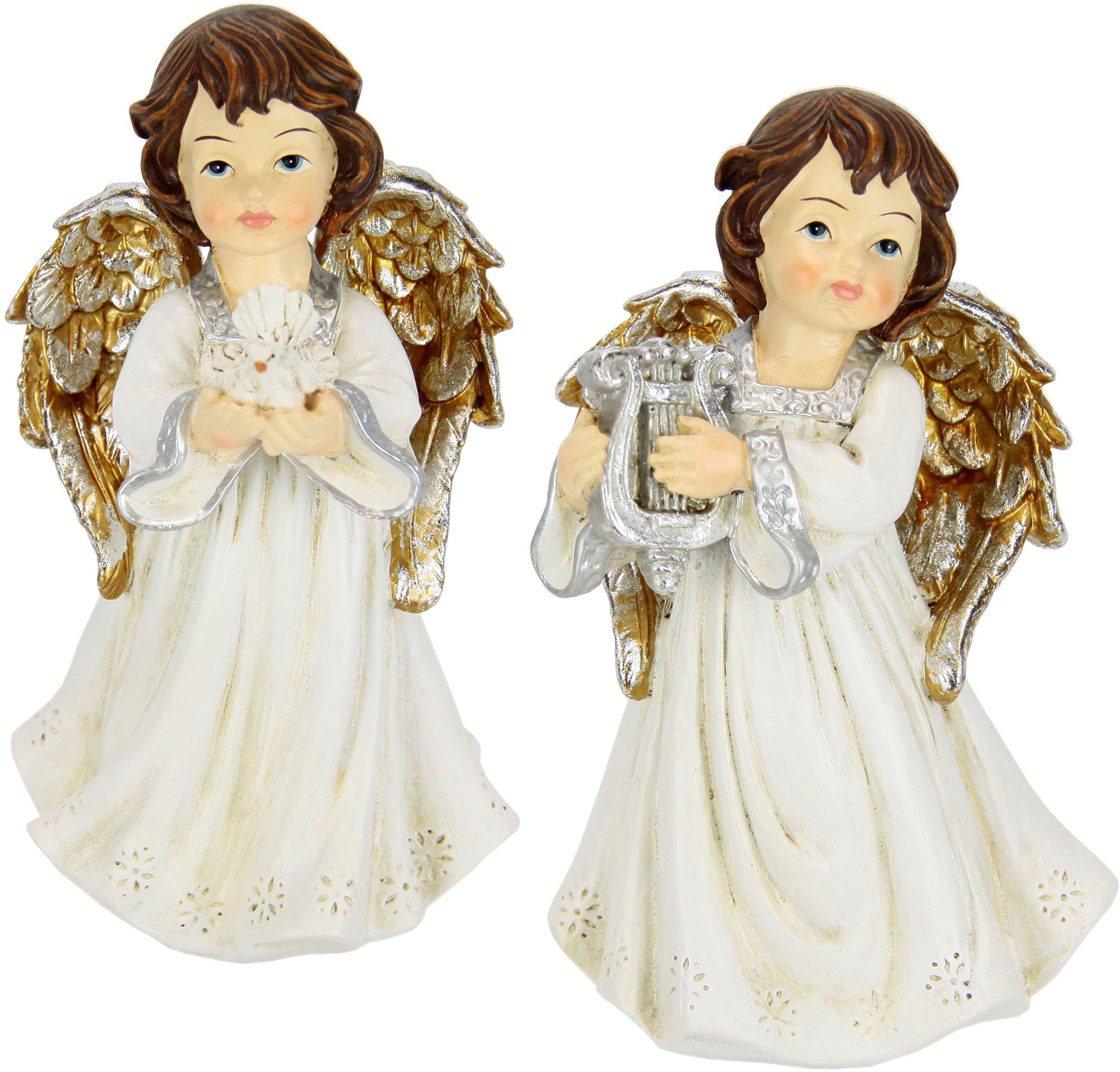 I.GE.A. Engelfiguur Engel 3-pack met bloemen, decoratiefiguur, decoratie-engel (2-delig) kerstbeeldjes geel