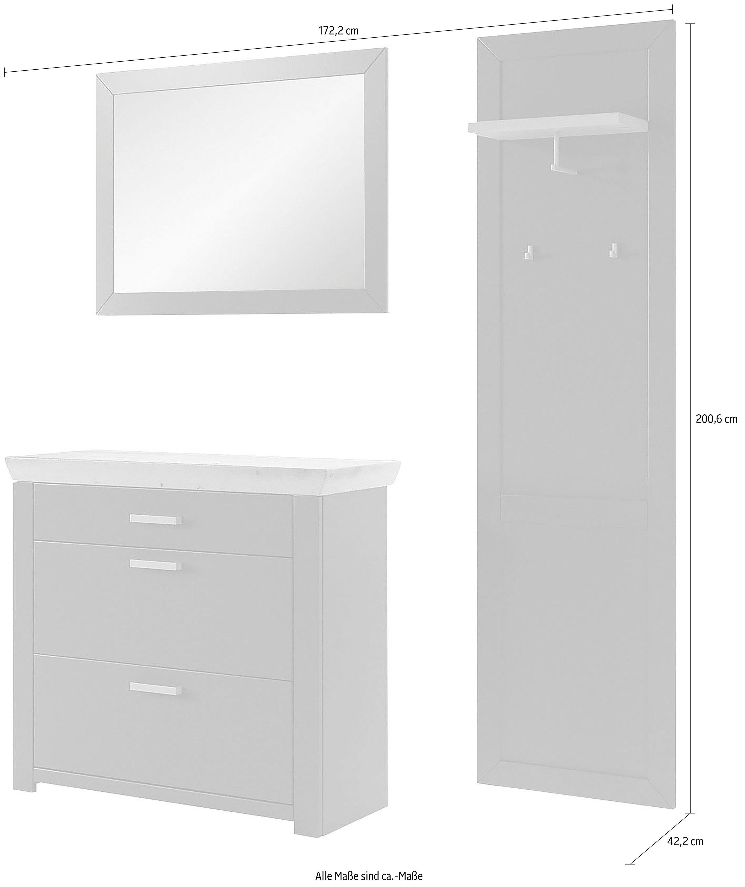 set one by Musterring Halmeubelset GA York Kombi 61 met garderobe paneel en schoenenkast (set, 3-delig)