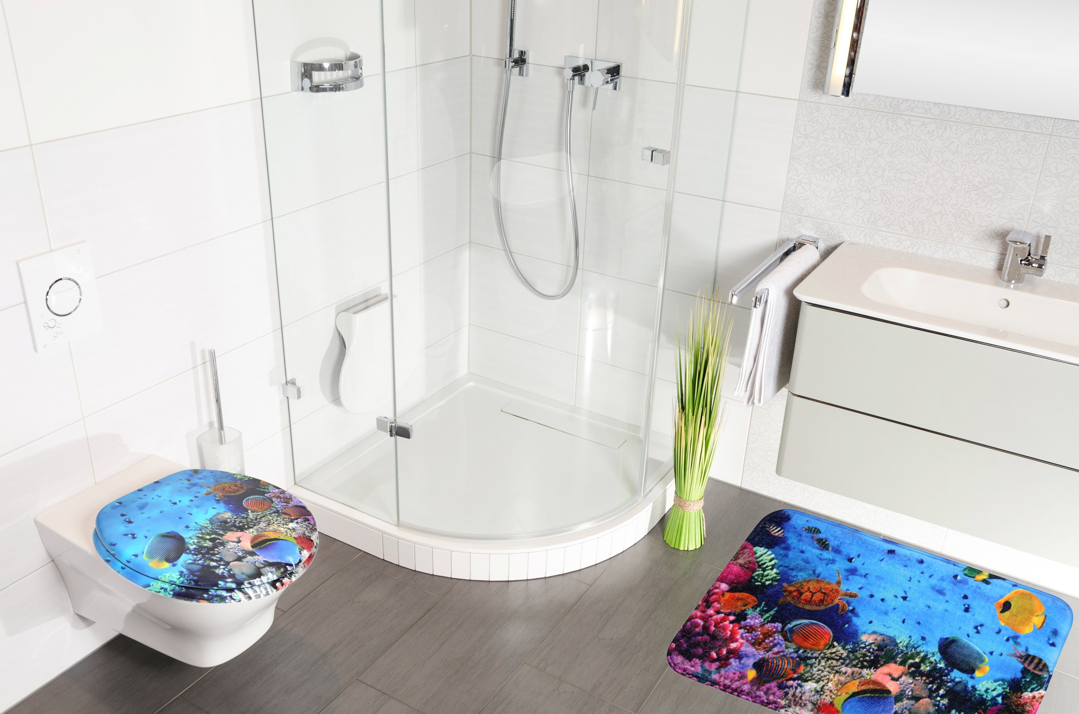 Sanilo Set badkameraccessoires Ocean bestaand uit toiletzitting, badmat en wastafelplug (complete set, 3-delig)