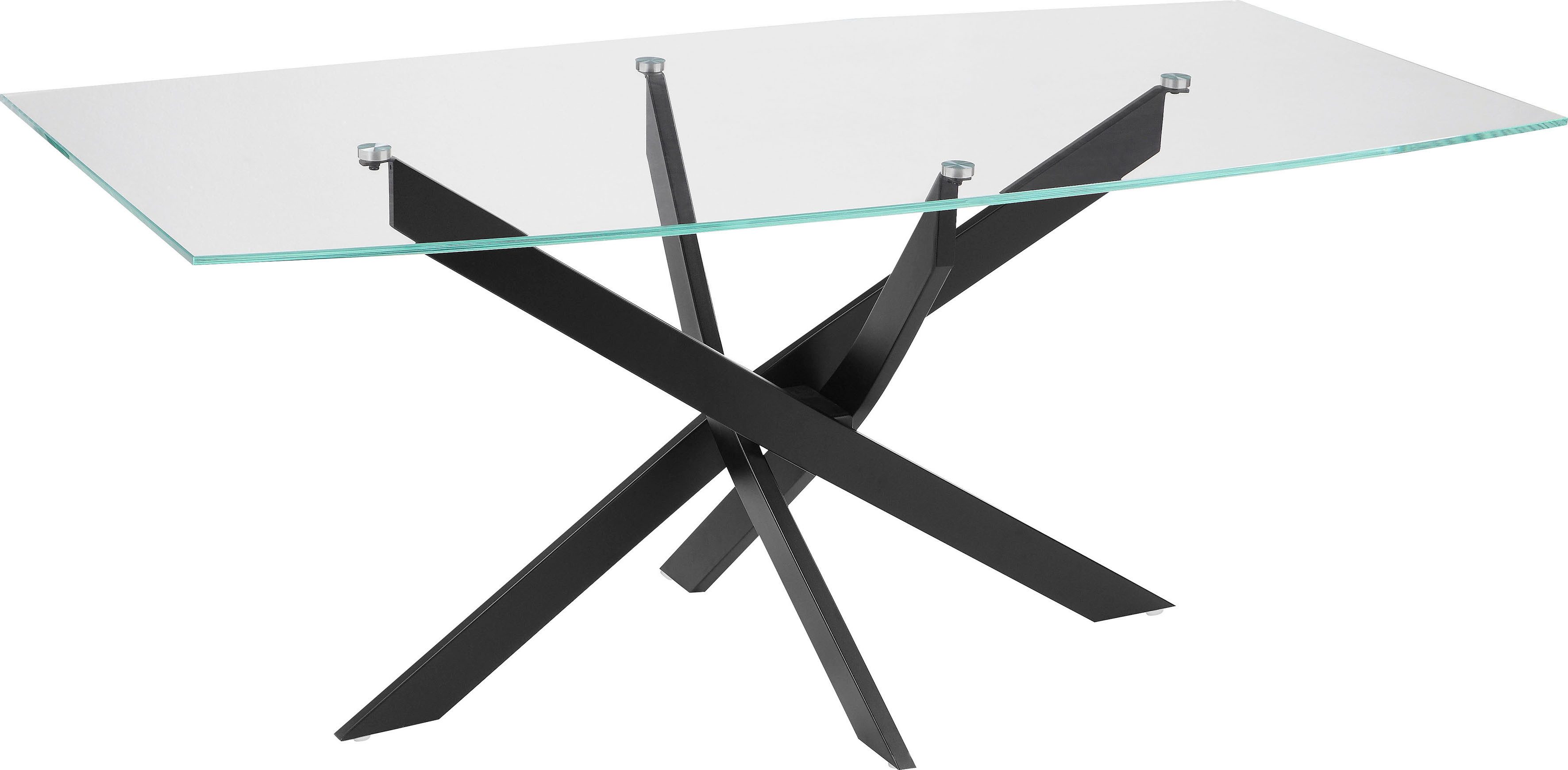 INOSIGN Eettafel Kairi Glazen tafelblad, gepoedercoat metalen frame, twee tafelbreedtes