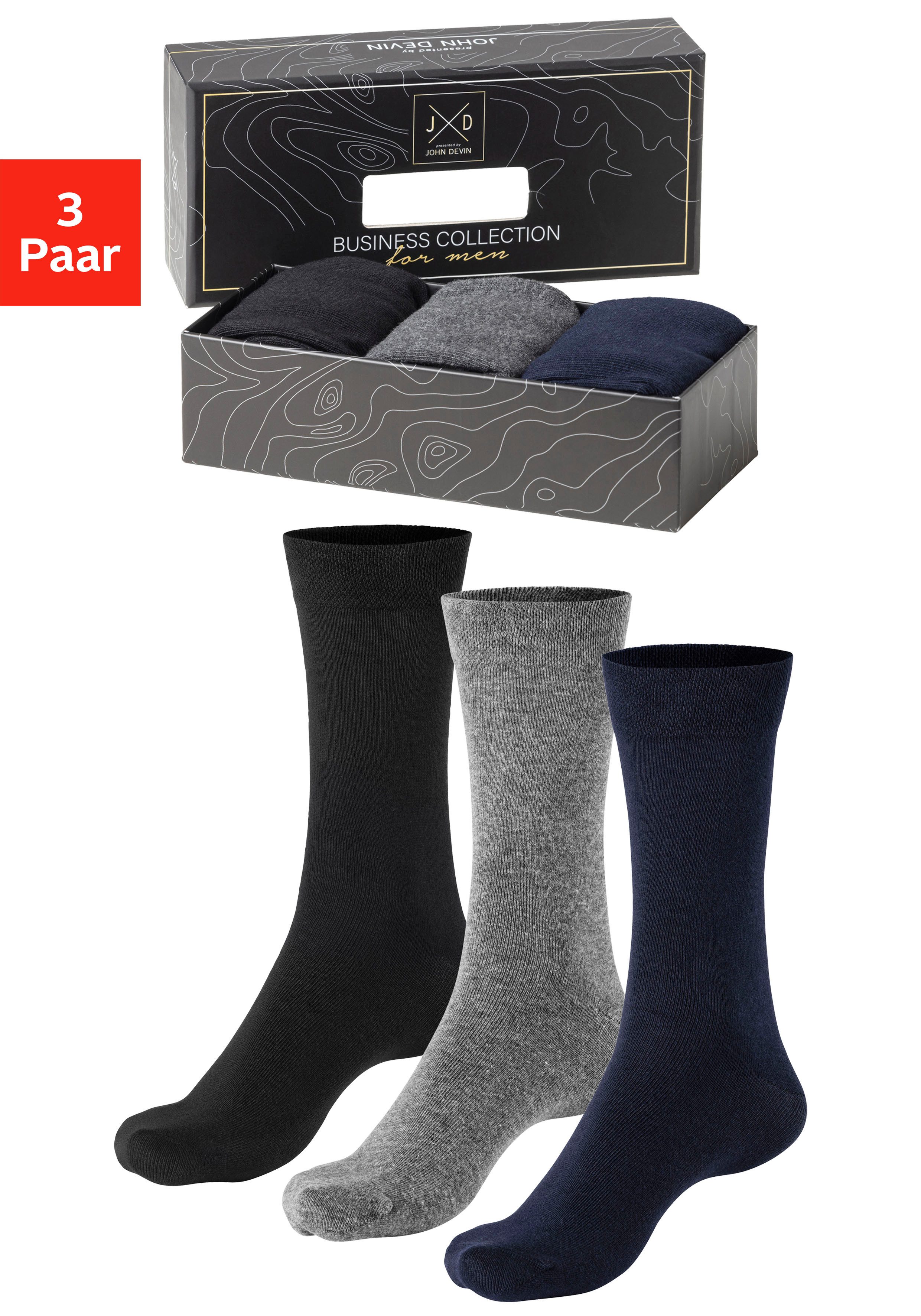John Devin Business-sokken met langere schachtlengte, verpakt in een doos (set, 3 paar) dames sokken maat 47-48 blauw