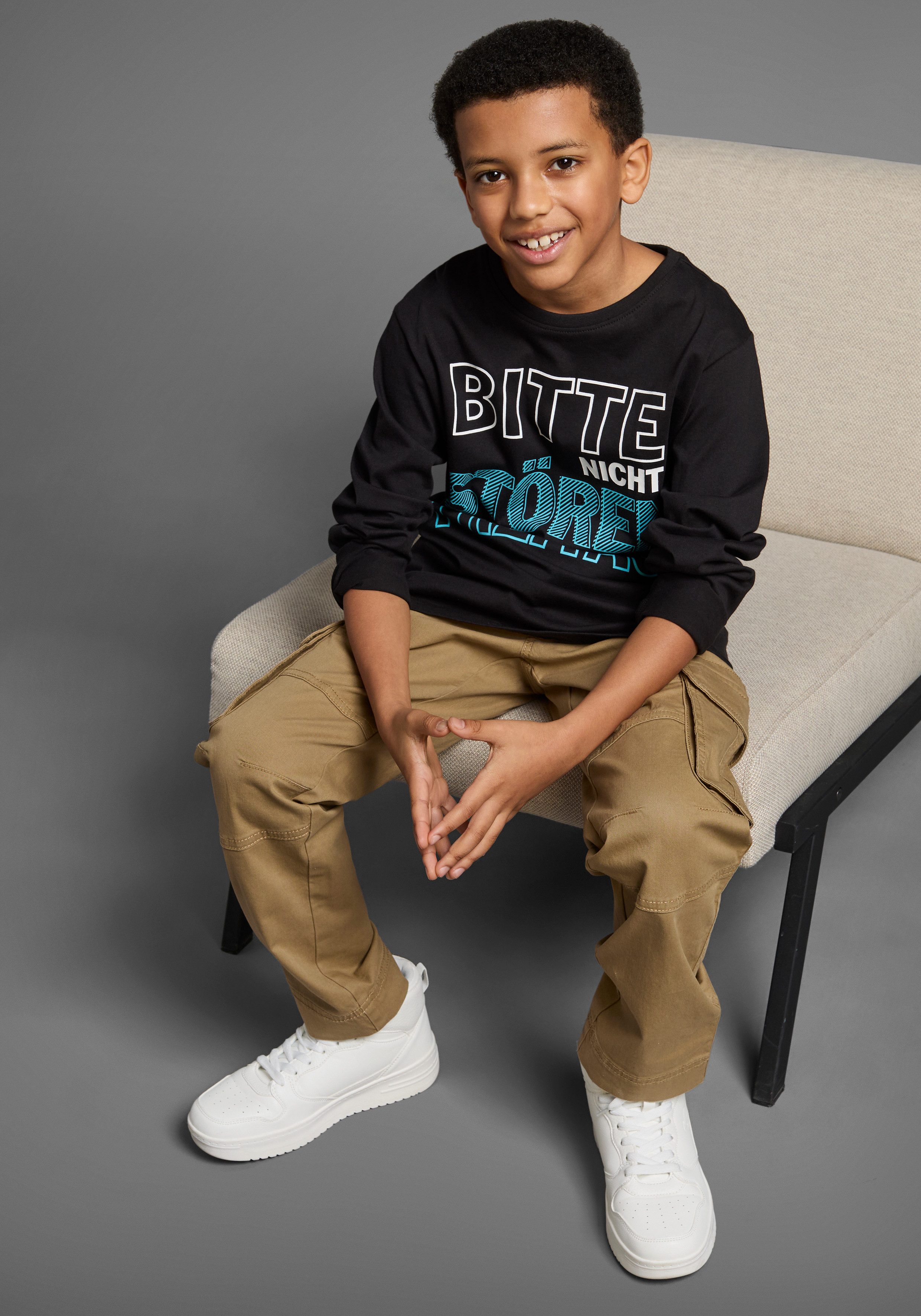 KIDSWORLD Shirt met lange mouwen A.u.b. niet storen... Lange mouwen, basic pasvorm, bedrukt, ronde hals
