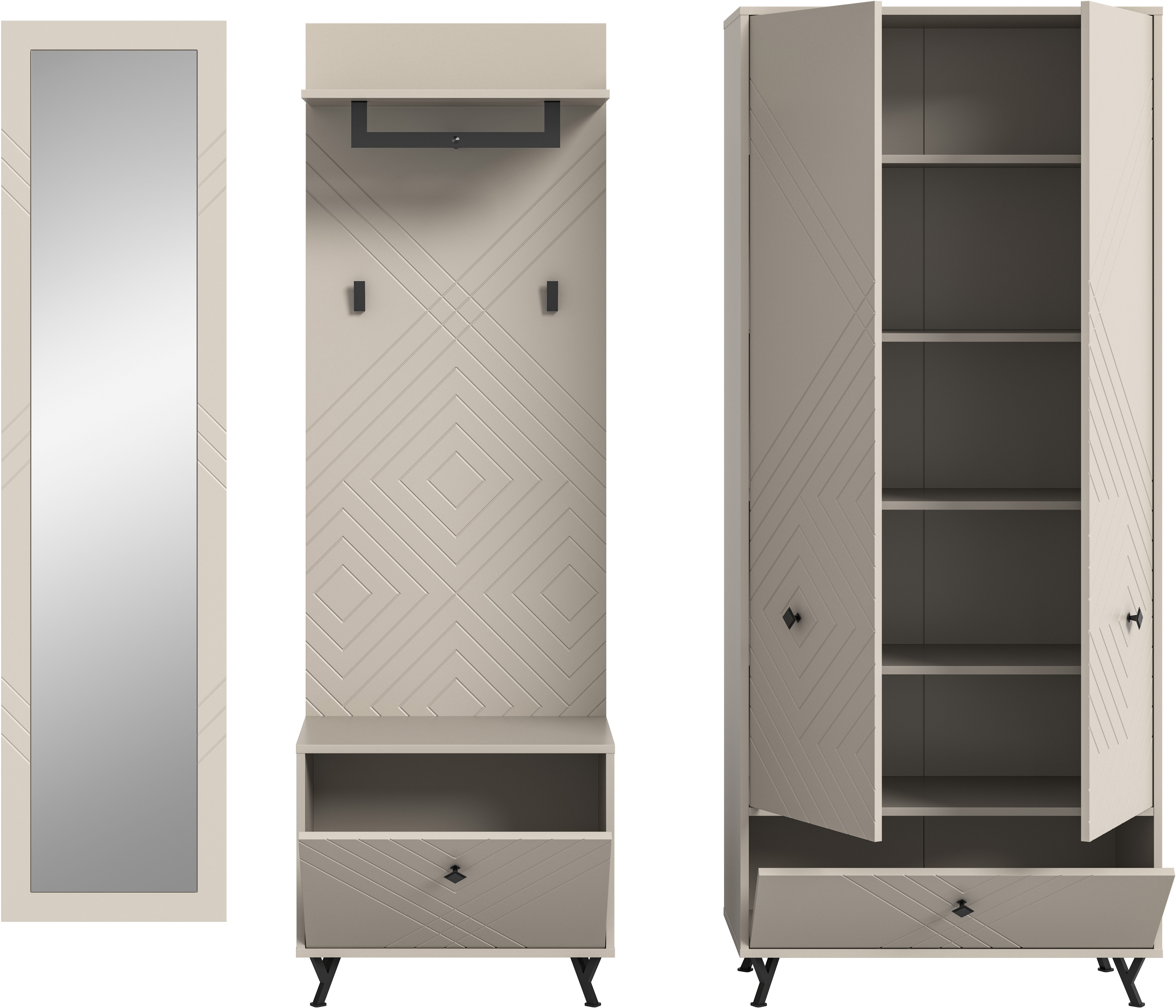 INOSIGN Halmeubelset Mento, 4-delig, ornamentfrezing in de front, bestaande uit: (set, 4 stuks)