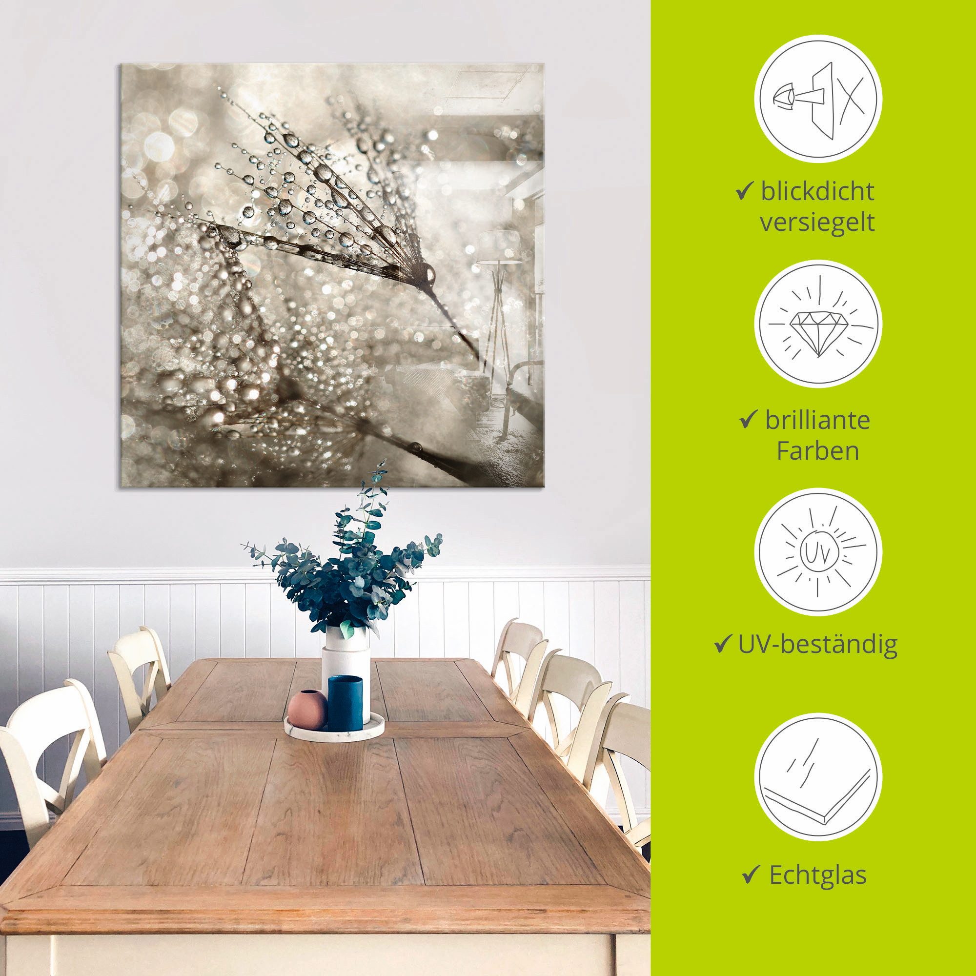 Artland Print op glas Paardebloem dauwdruppels I