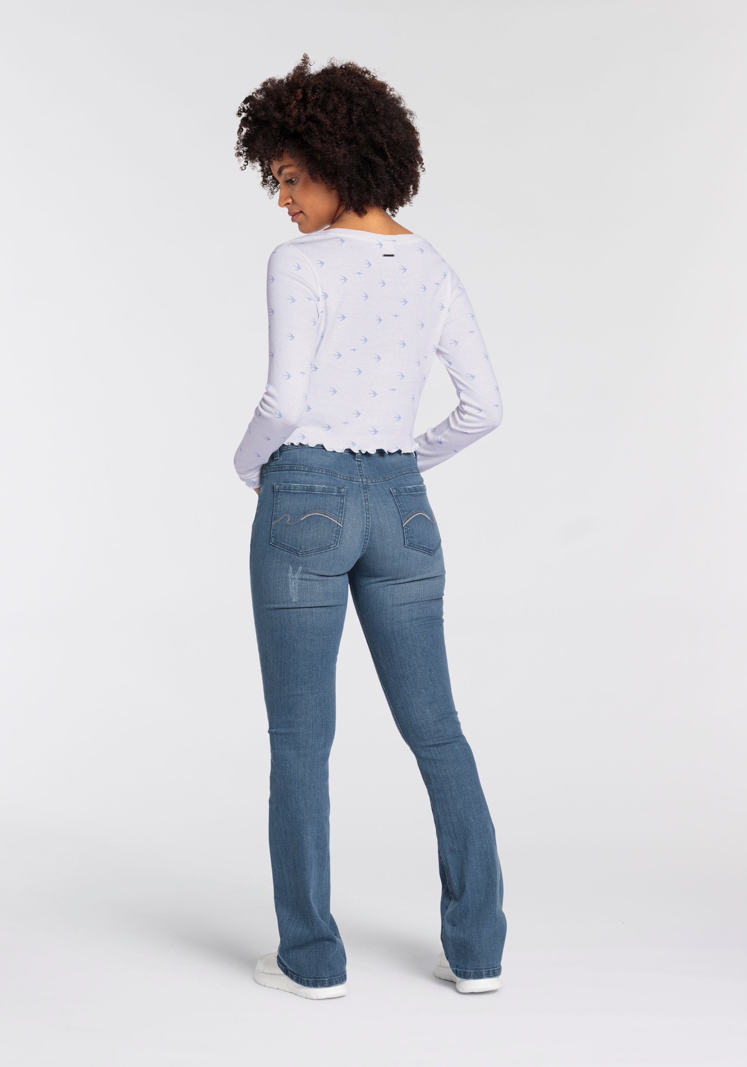 KangaROOS 5-pocket jeans uitlopende pijp, used-wassing, normale taillehoogte