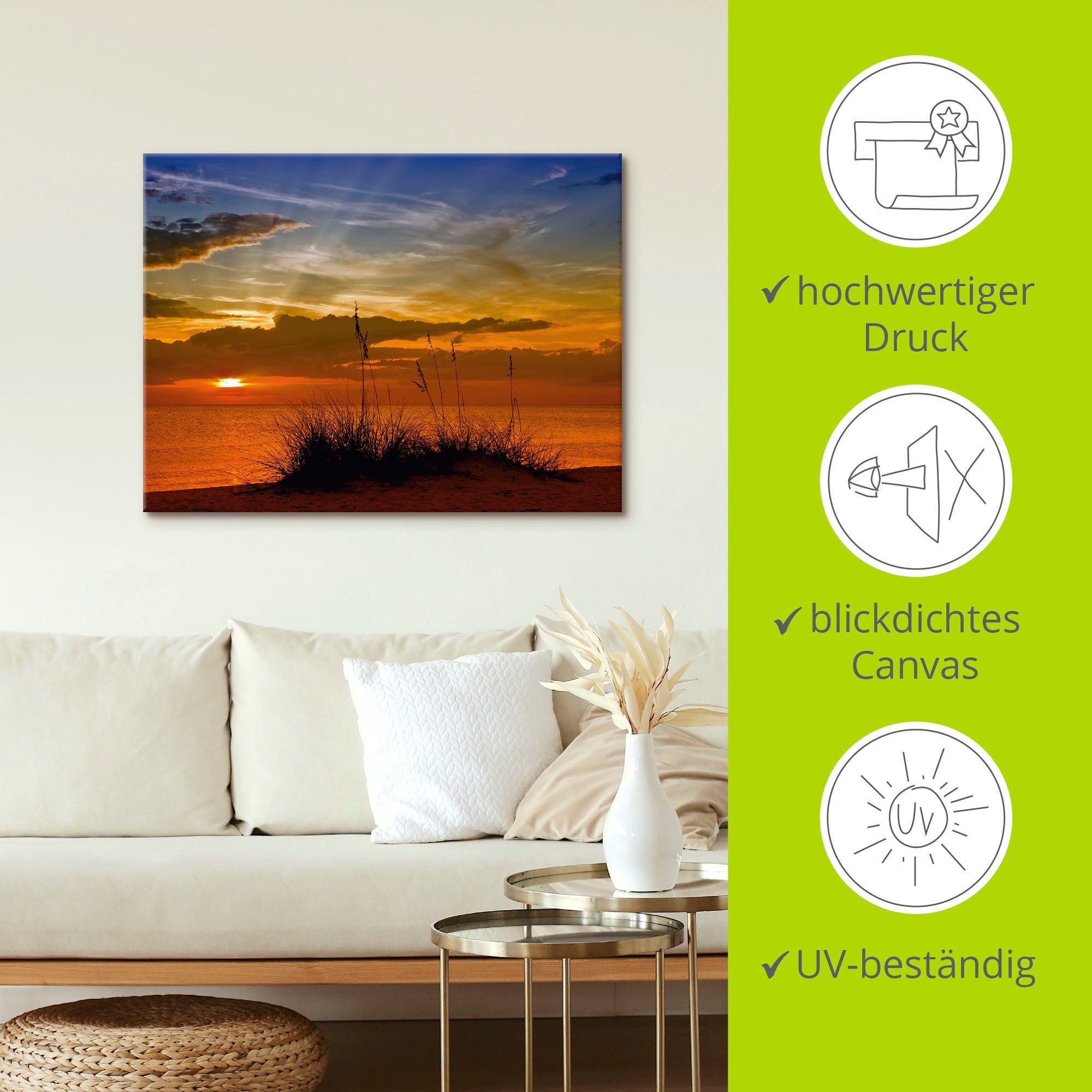 Artland Artprint Heerlijke zonsondergang als artprint op linnen, muursticker in verschillende maten