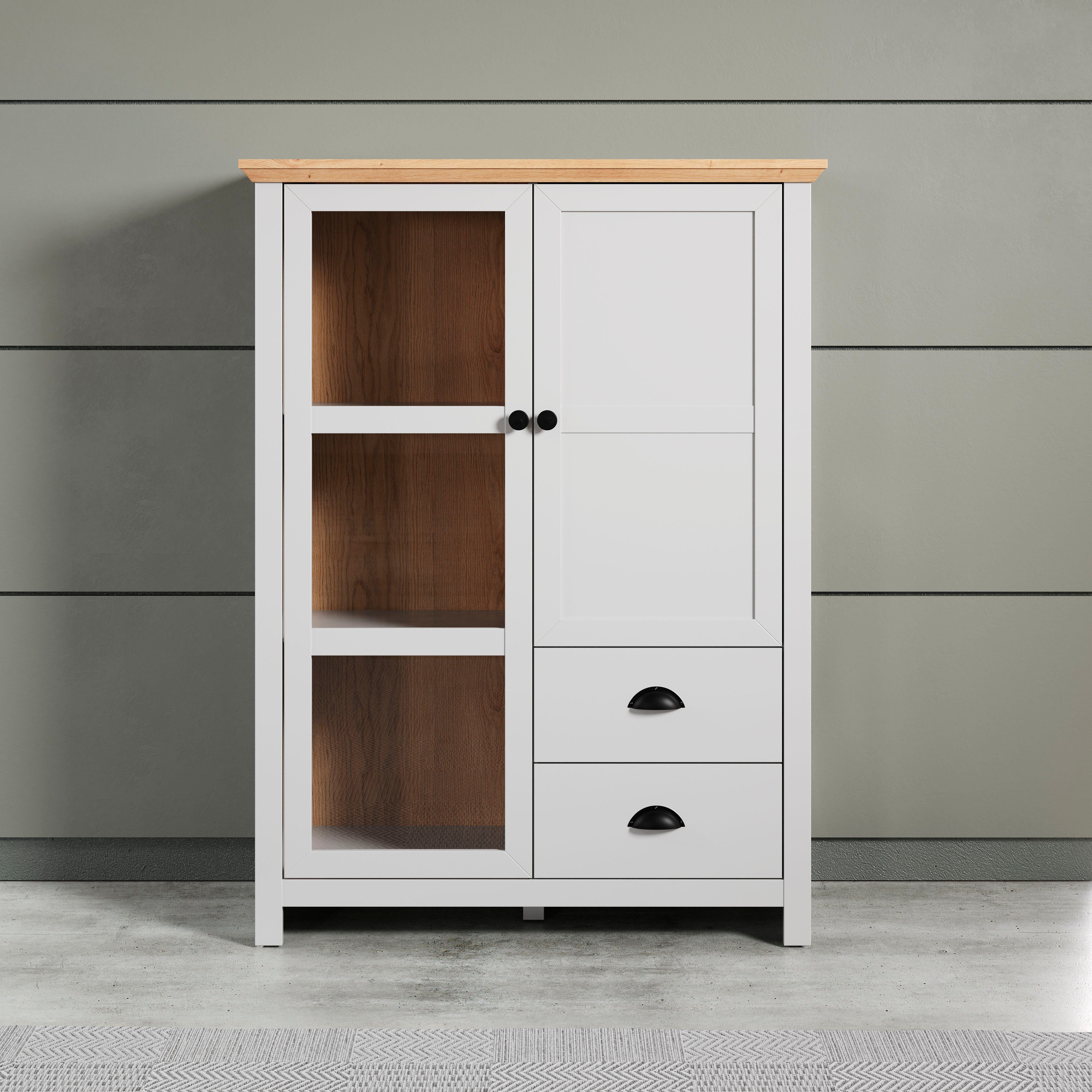 Home affaire Highboard Herzwill Breedte 97 cm, hoogte 130 cm, bergruimte, deuren en romp, mat grijs