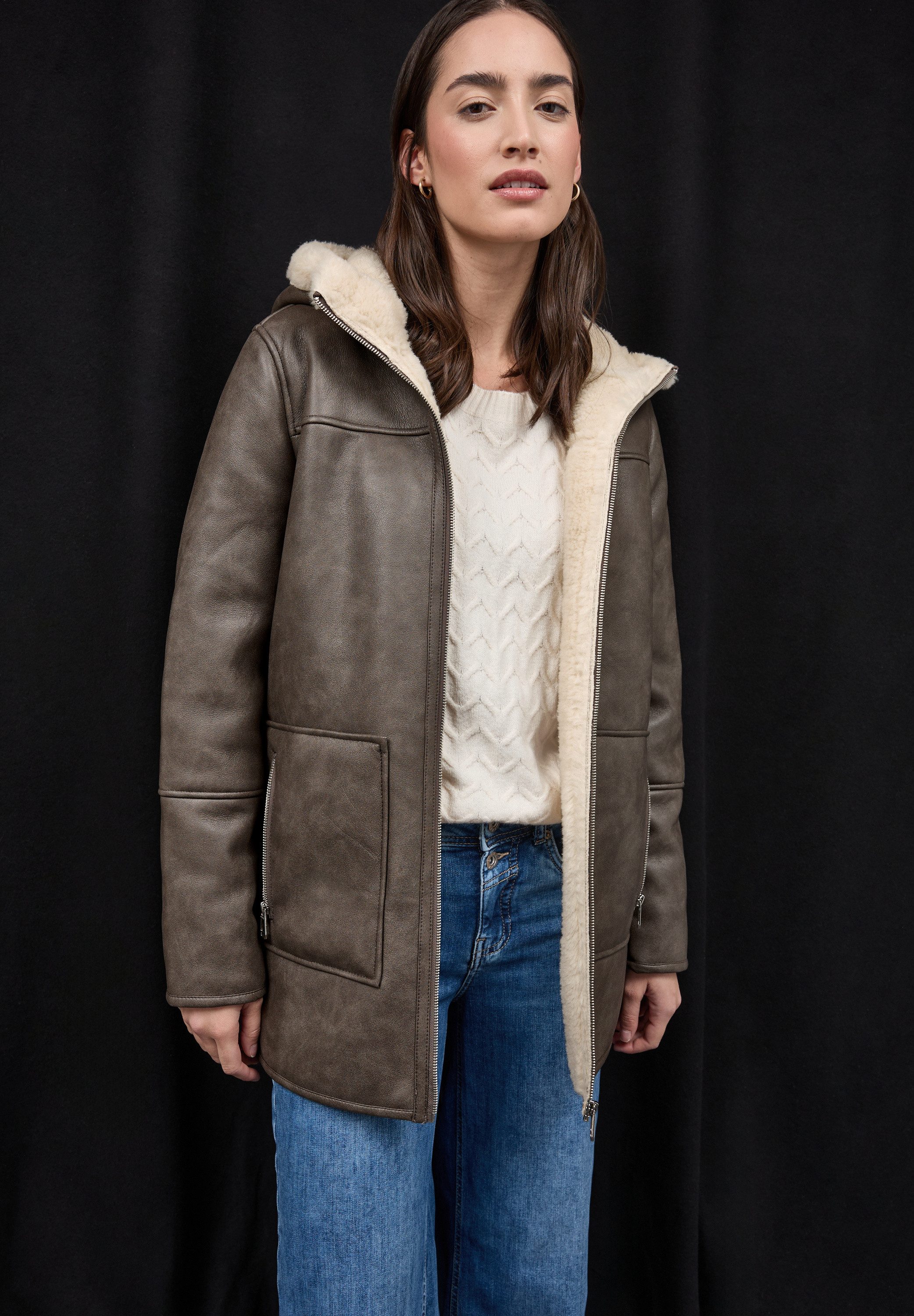 STREET ONE Imitatieleren jack in lederlook en met fake fur details
