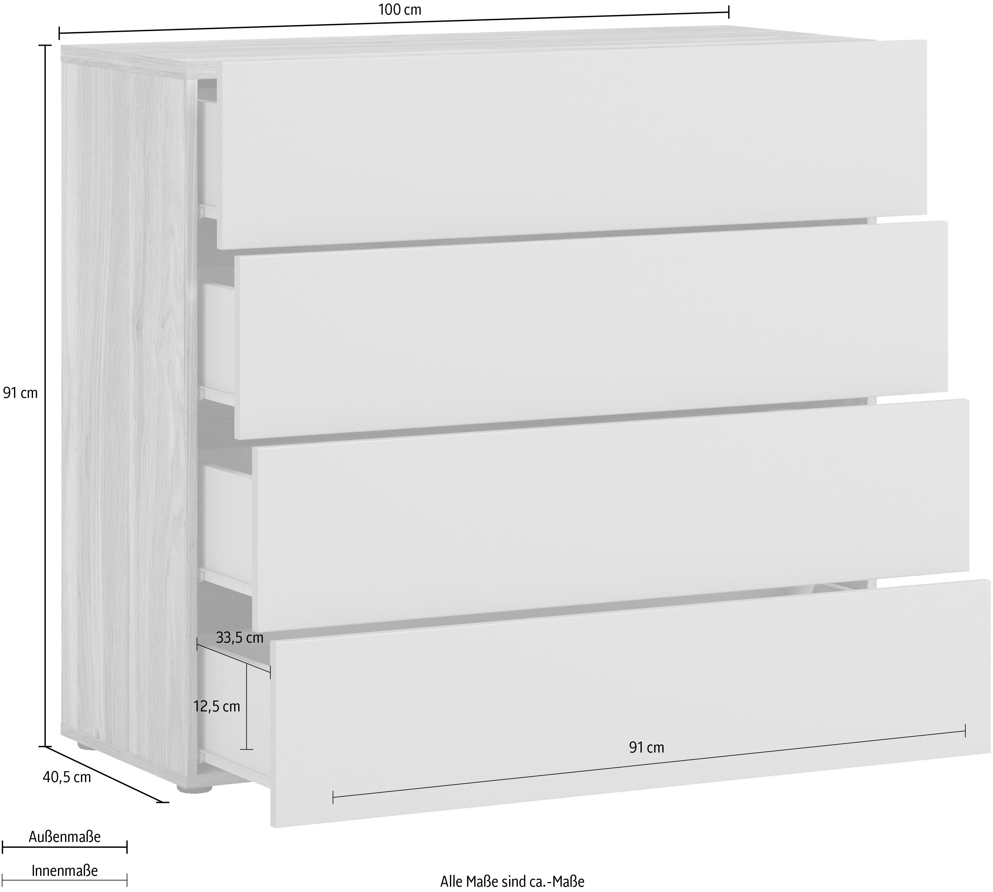 INOSIGN Dressoir Wharton,Breedte 100cm, Ladekast Dressoir met 4 lades, veel opbergruimte