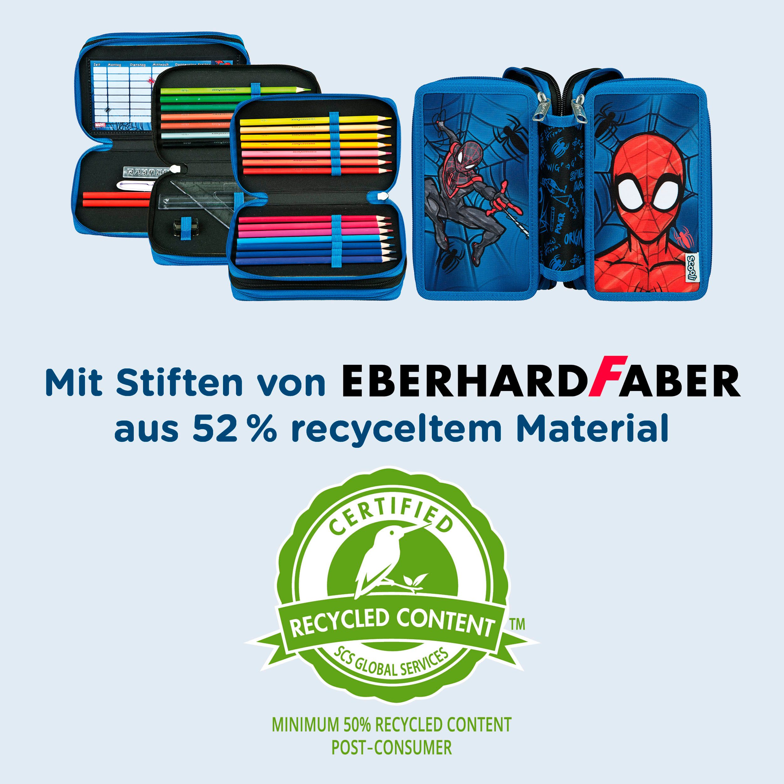 Scooli Etui Tripledecker, Spider-Man gevuld, inclusief geodriehoek