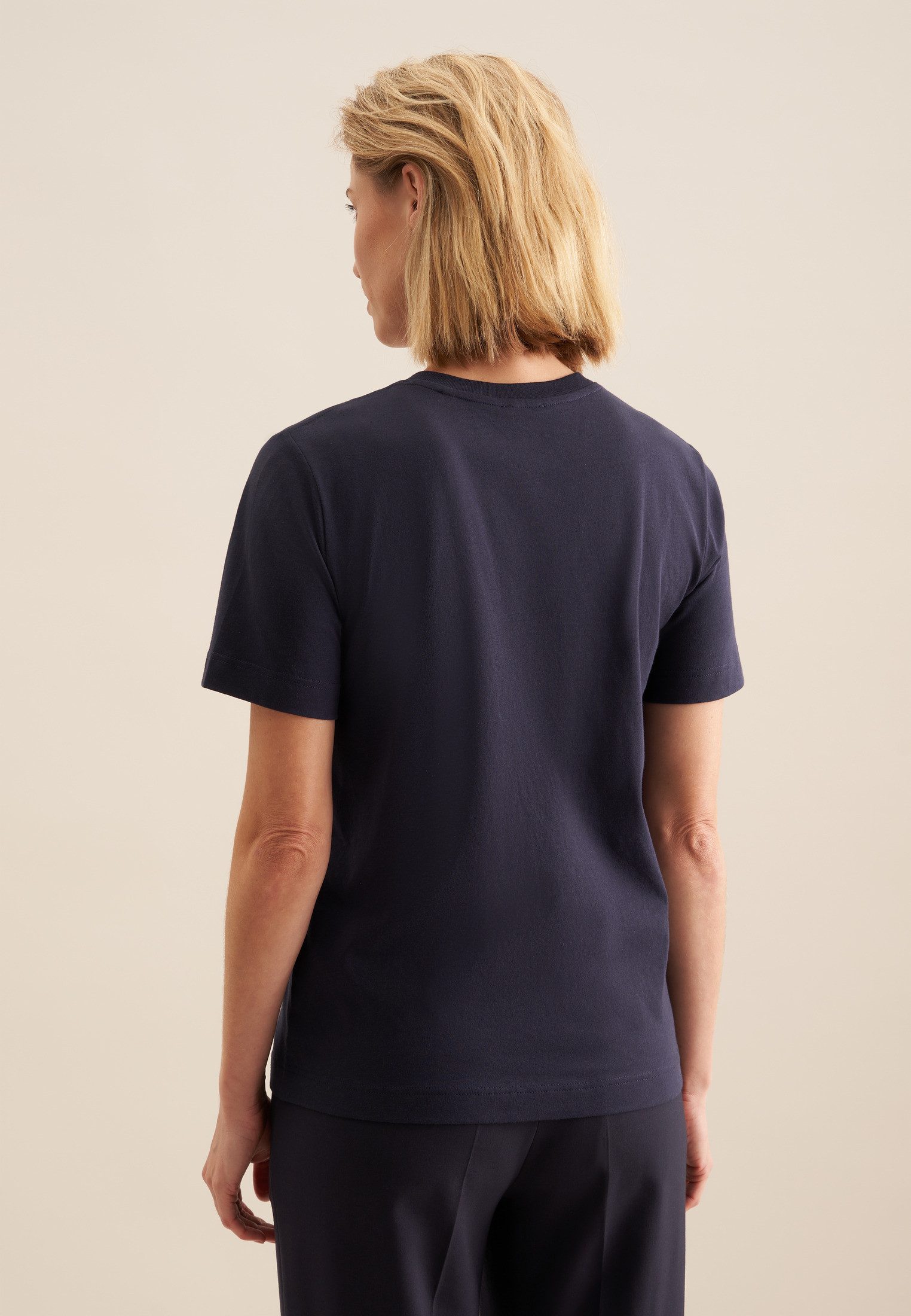 seidensticker T-shirt Zwarte roos Korte mouwen ronde hals uni