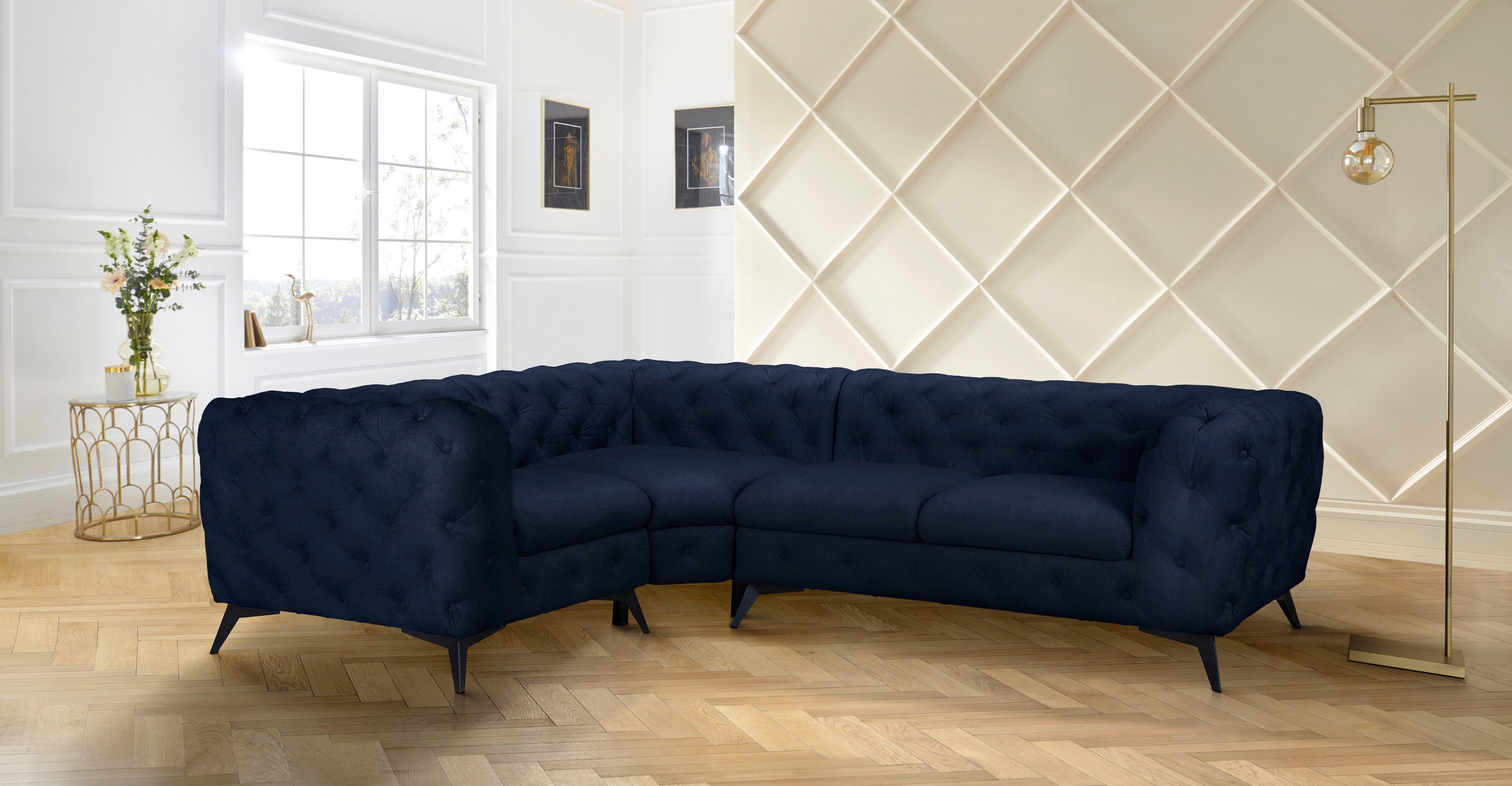Leonique Chesterfield-bank Glynis L-vorm luxueuze capitonnage, moderne chesterfield look, kleur van de poten ter keuze