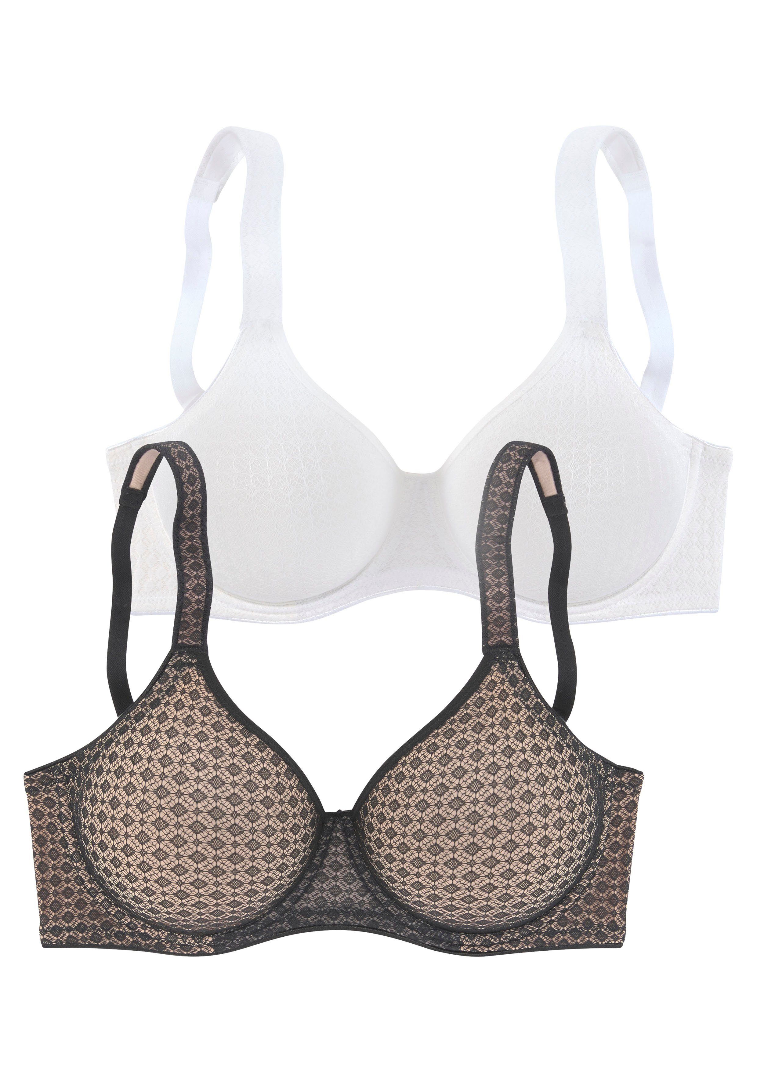 Petite fleur T-shirt-bh met beugel en grafische kant, basic dessous (Set van 2)
