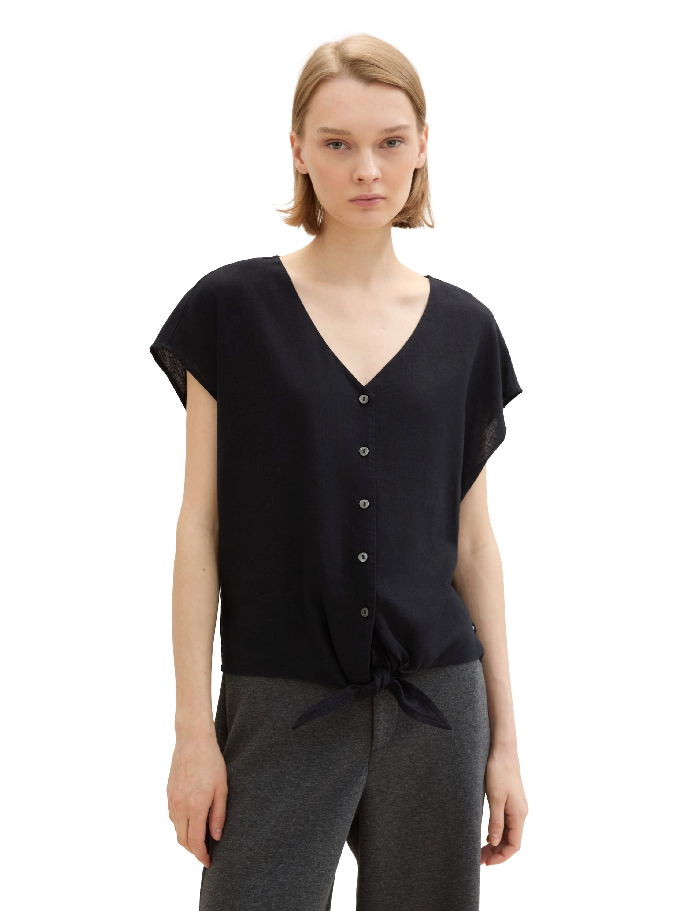 Tom Tailor Denim Blouse met korte mouwen met knoopdetail