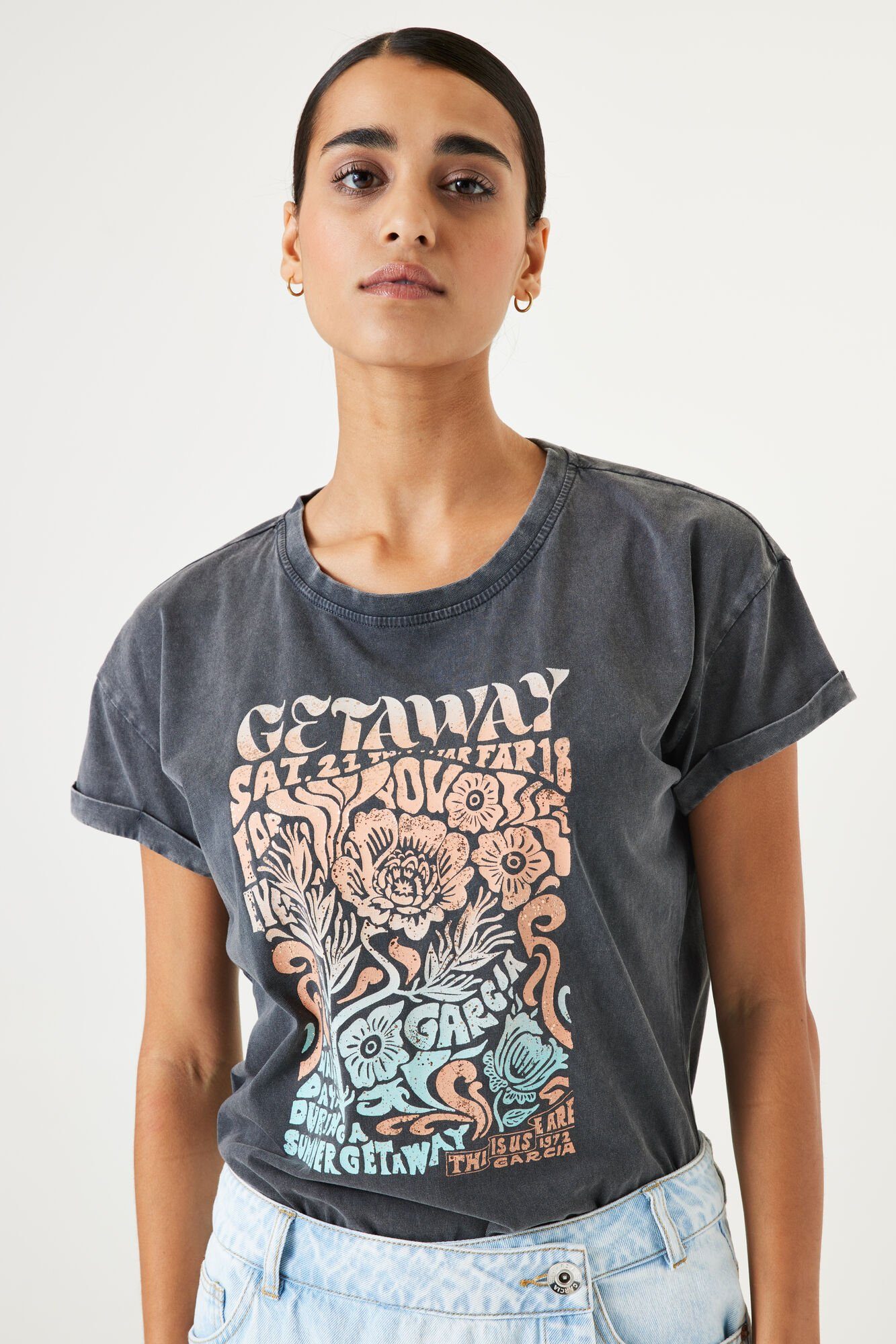 Garcia T-shirt met printopdruk grijs multi