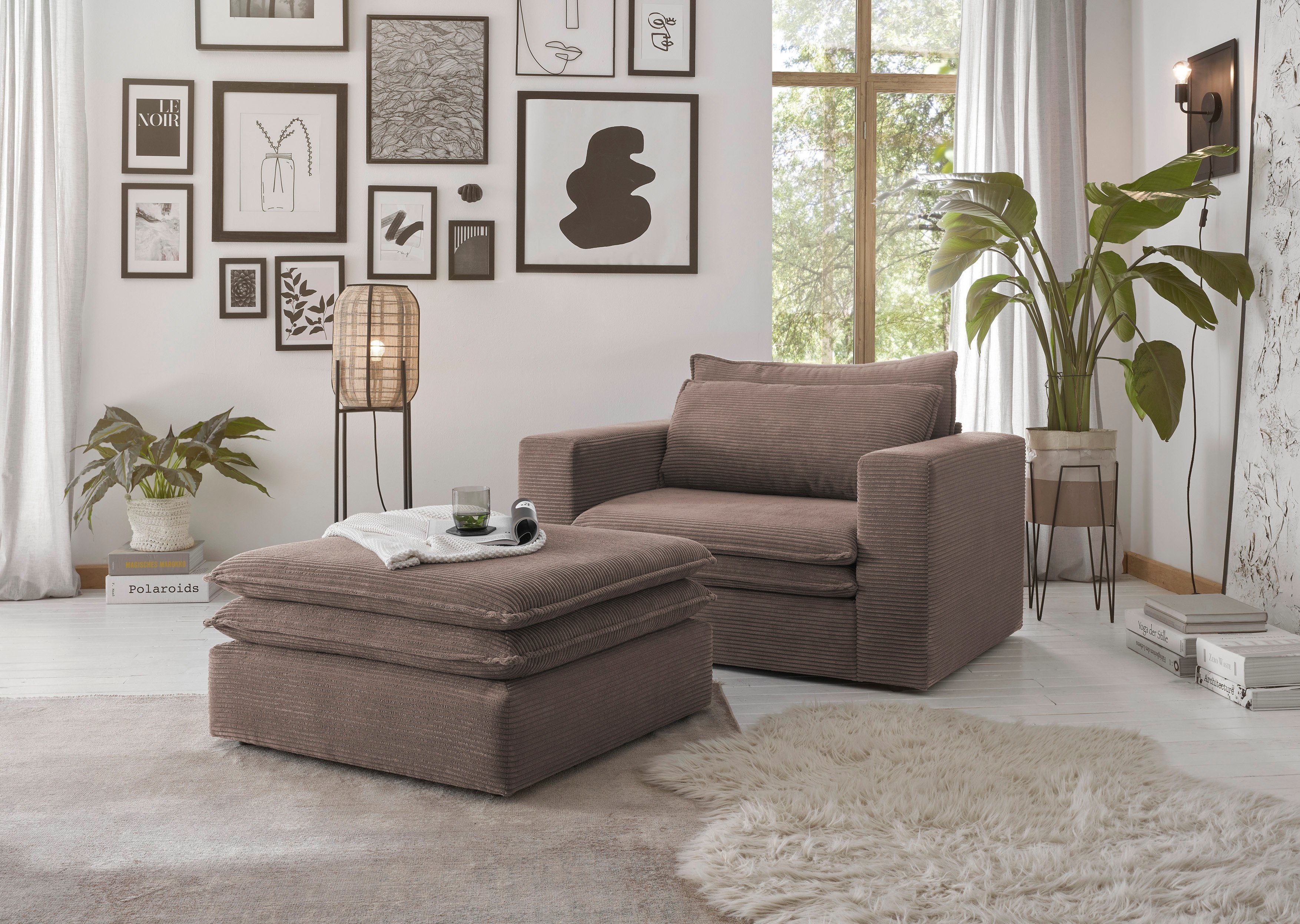 Places of Style Zithoek PIAGGE Hoogwaardige cord, loveseat en loveseat-hocker als set (2-delig)