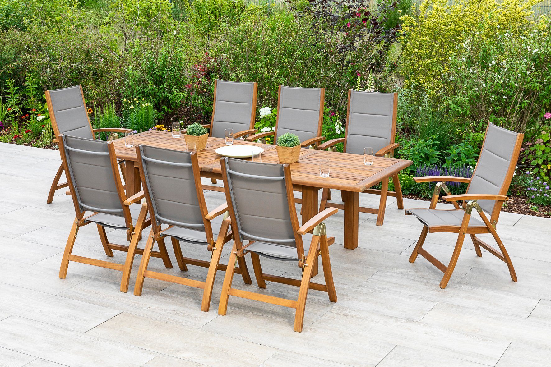 MERXX Tuin-eethoek Acapulco 8 klapstoelen, uittrekbare tafel (9-delig)