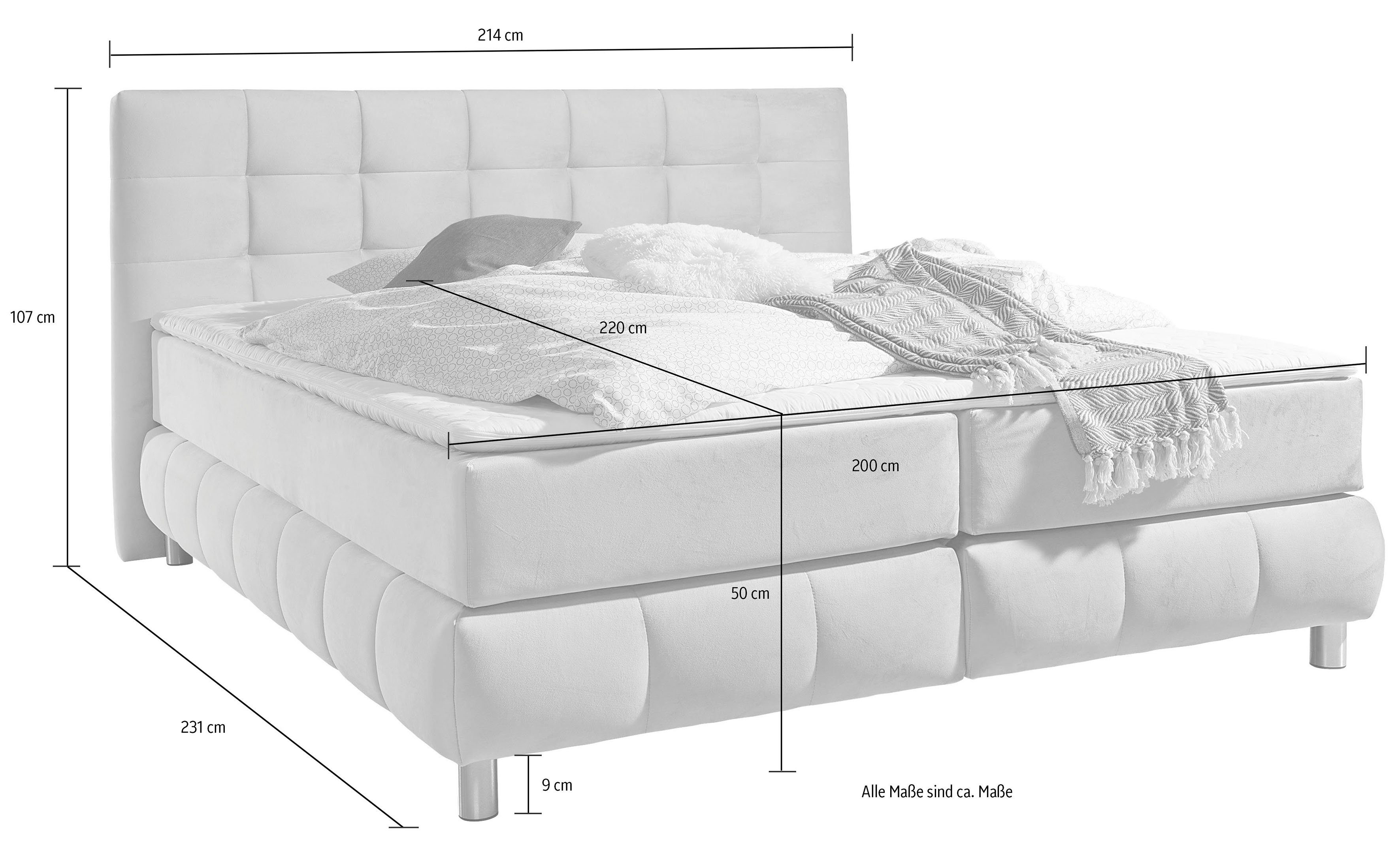 andas Boxspring Salo XXL in fluwelige look of structuurstof, 6 breedten in extra lang 220 cm, 4 hardheden