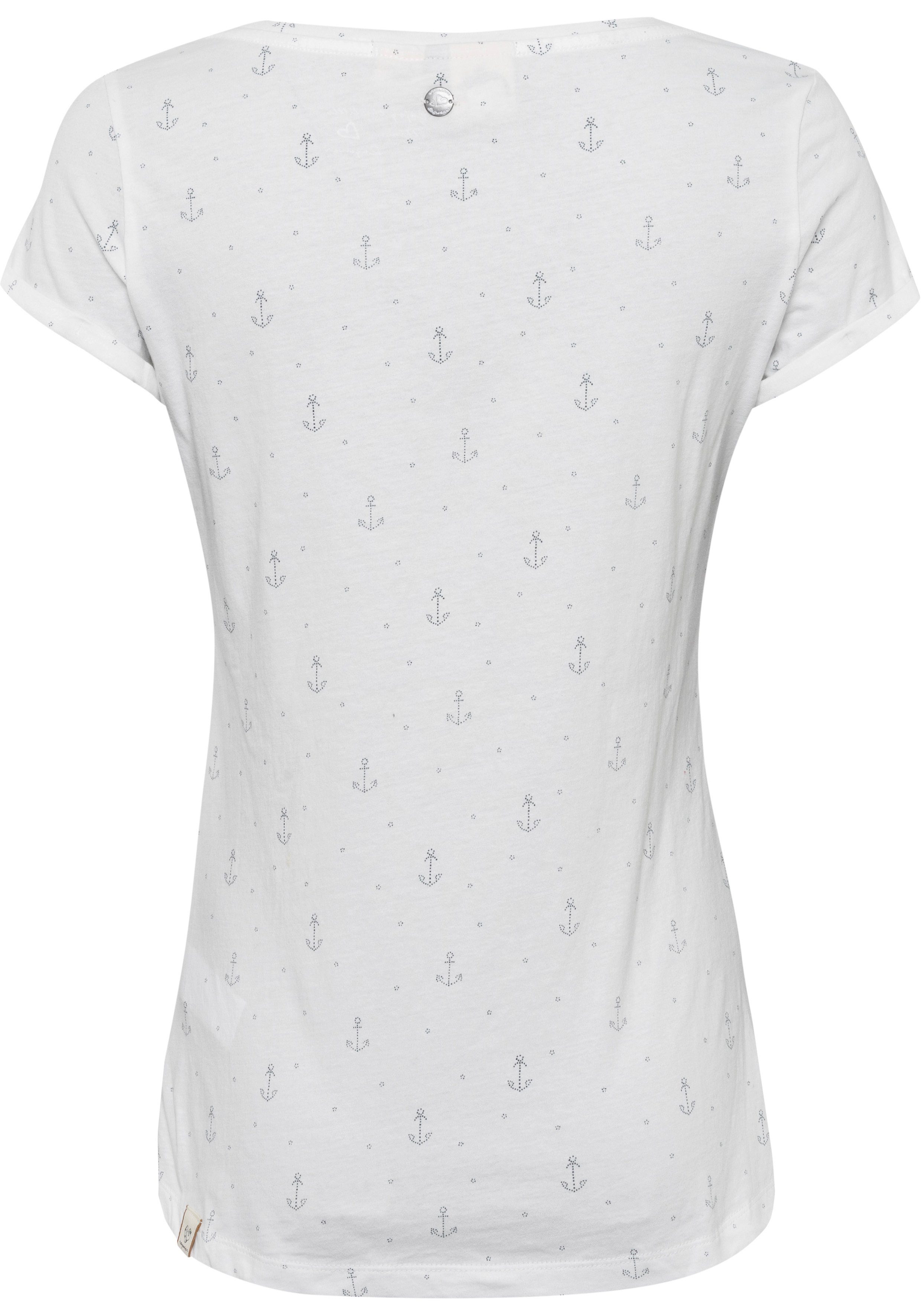 Ragwear T-shirt FLORAH A ORGANIC O met maritieme anker-print all-over