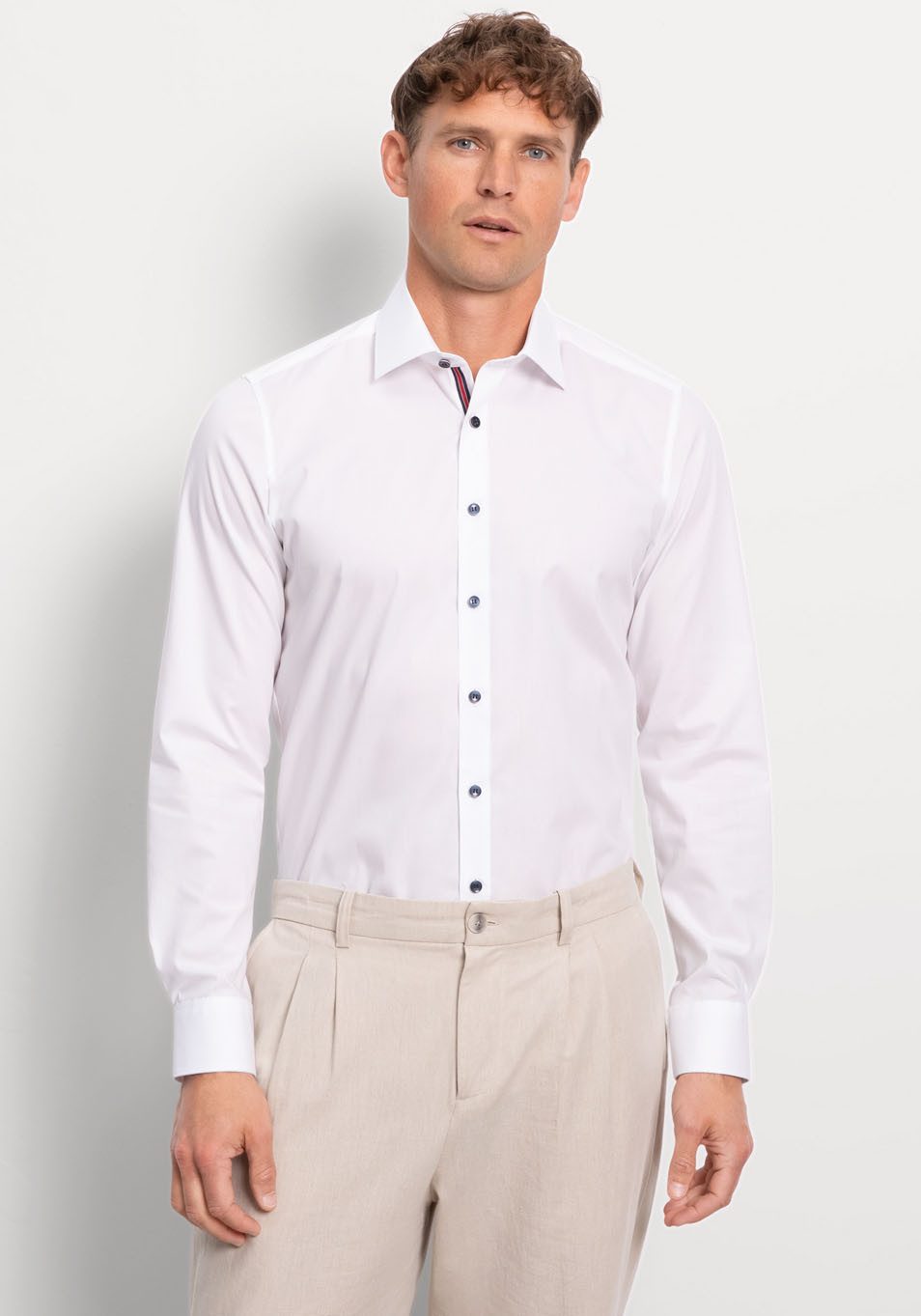OLYMP Businessoverhemd Level Five body fit fijne chambray verwerkt heren zakelijke overhemden maat 46 wit