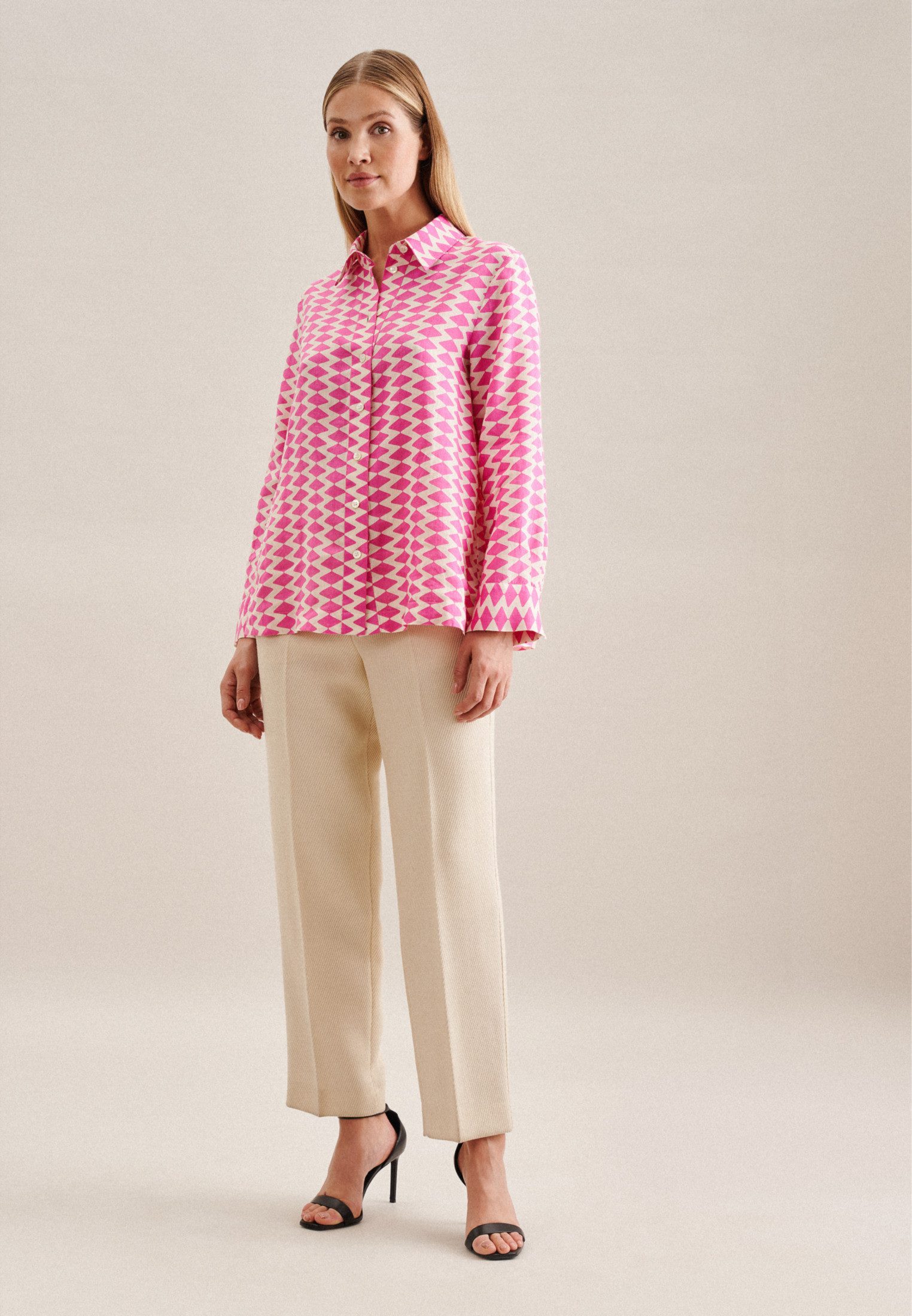seidensticker Overhemdblouse Zwarte roos Lange mouwen kraag geometrische motieven