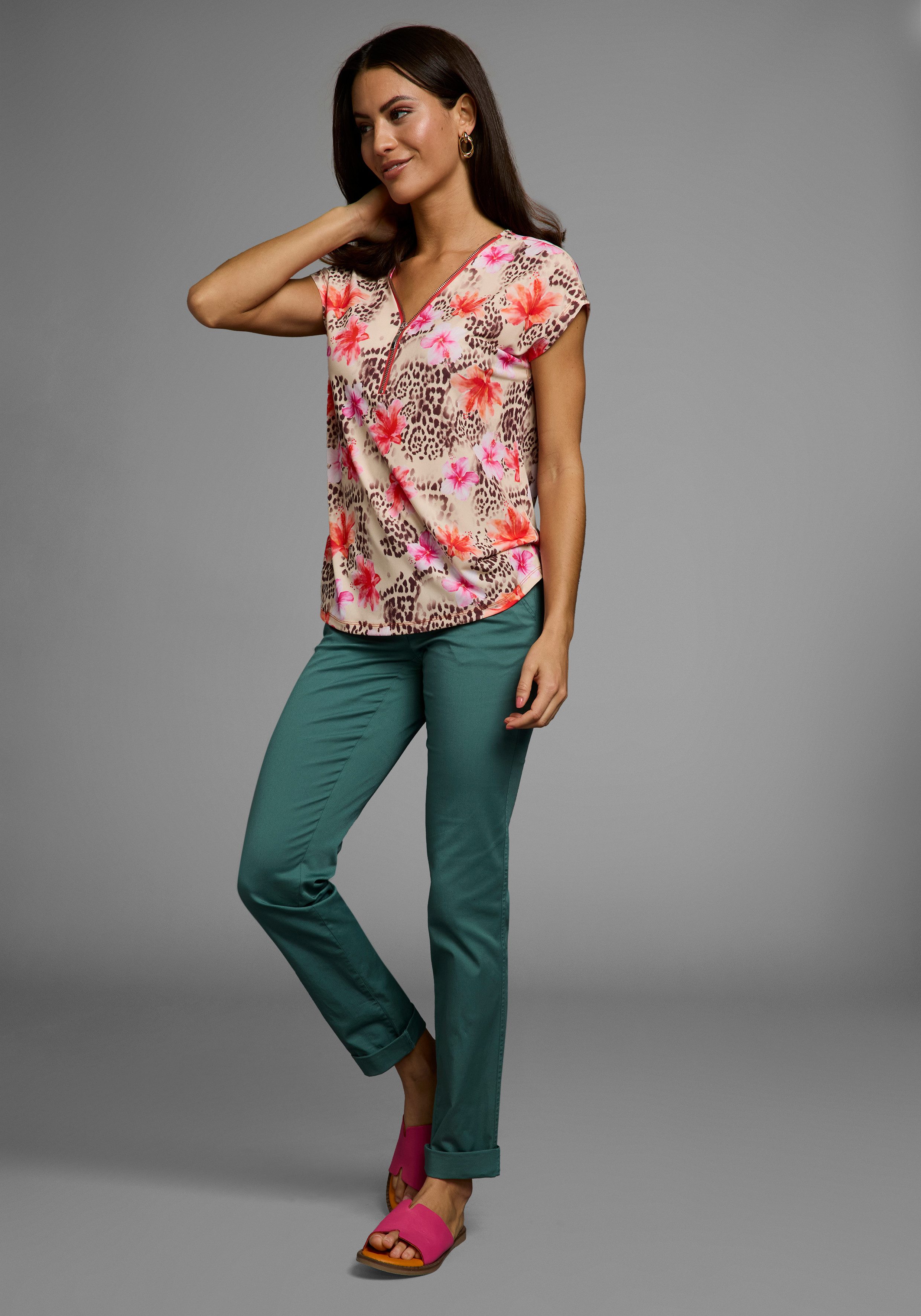 Laura Scott Shirt met korte mouwen met rits aan de v-hals - nieuwe collectie