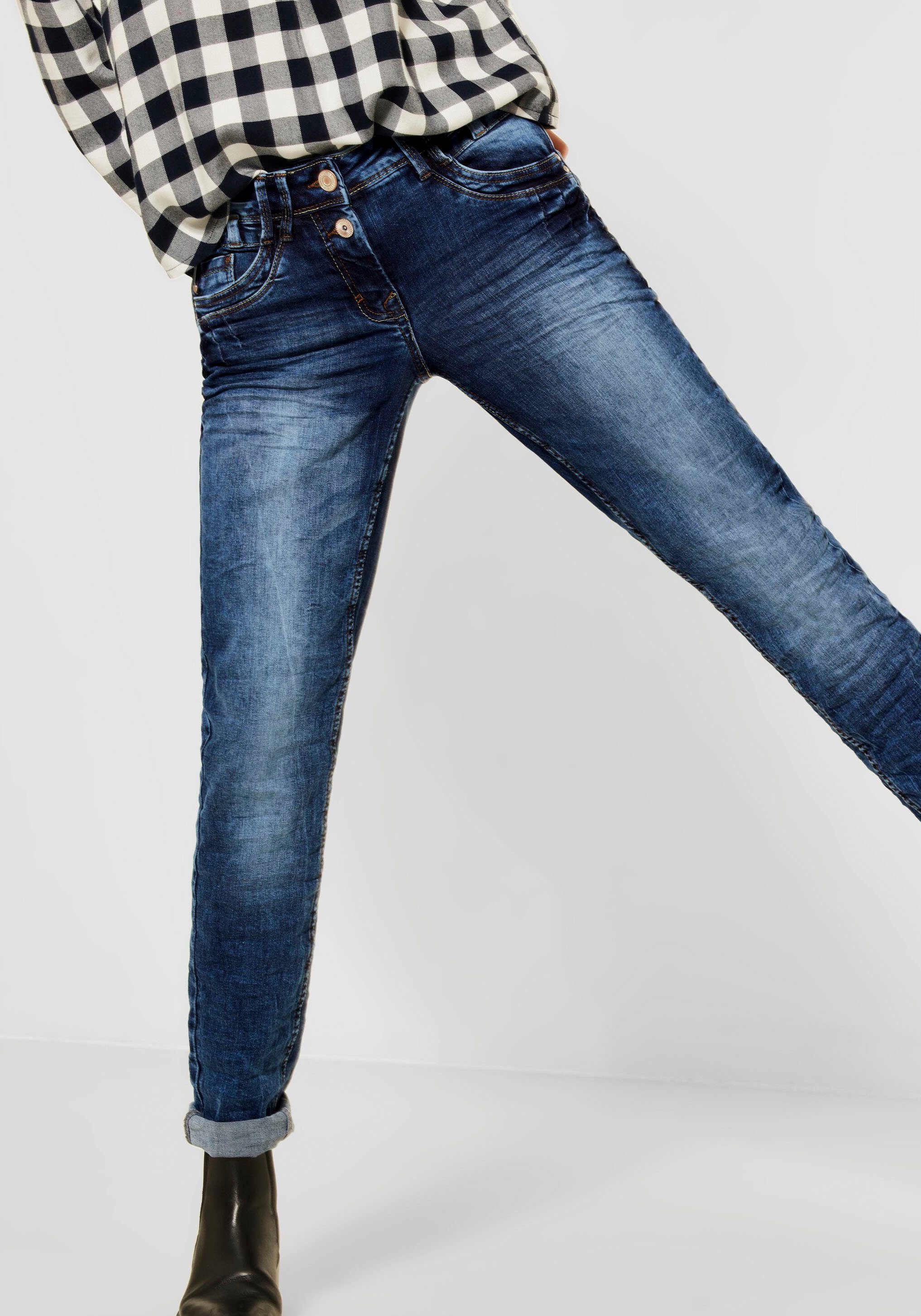 cecil loose fit jeans stijl scarlett met contrasterende stiksels blauw