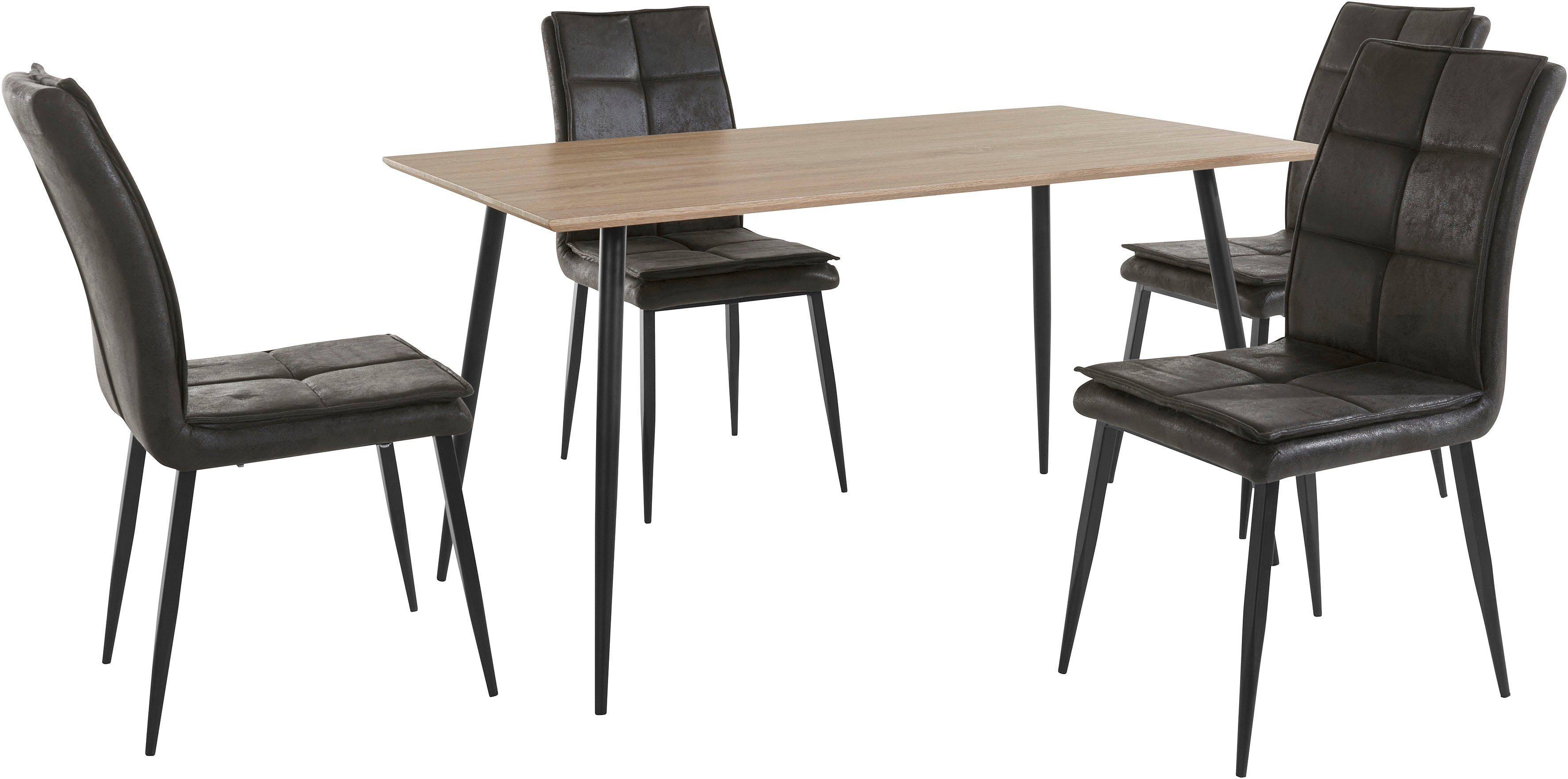 Leonique Eethoek Dino + Lima Set, 5-delig, tafel in eiken-look en 4 eetkamerstoelen (5-delig)