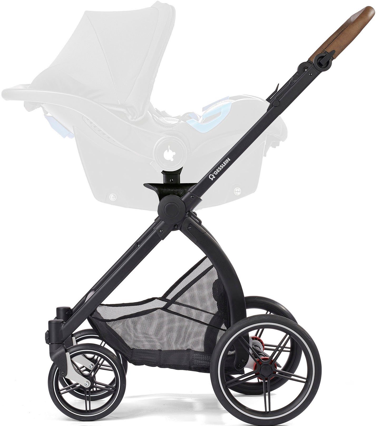 Gesslein Combi-kinderwagen FX4 Soft+ met opzetstuk Life, zwart/cognac, donker olijf