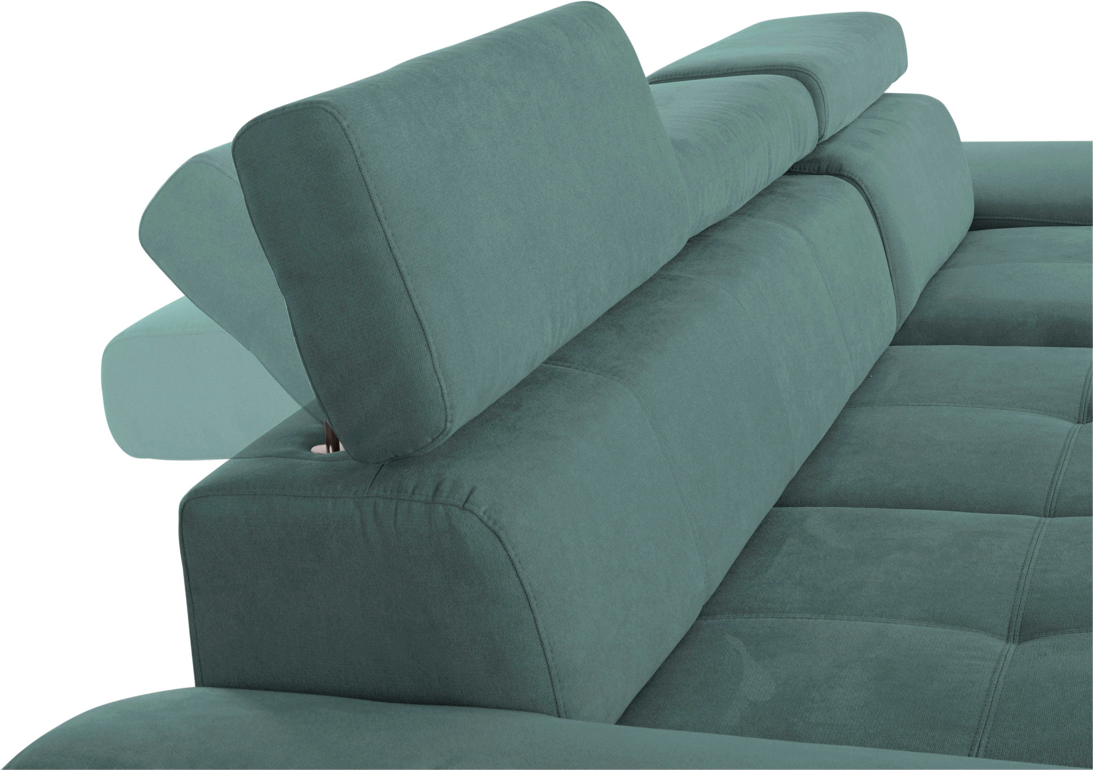 exxpo - sofa fashion Hoekbank Enya, uitgebreide afwerking, hoog zitcomfort, comfortabel, L-vorm inclusief verstelbare hoofdsteun, naar keuze met slaapfunctie en bedkist