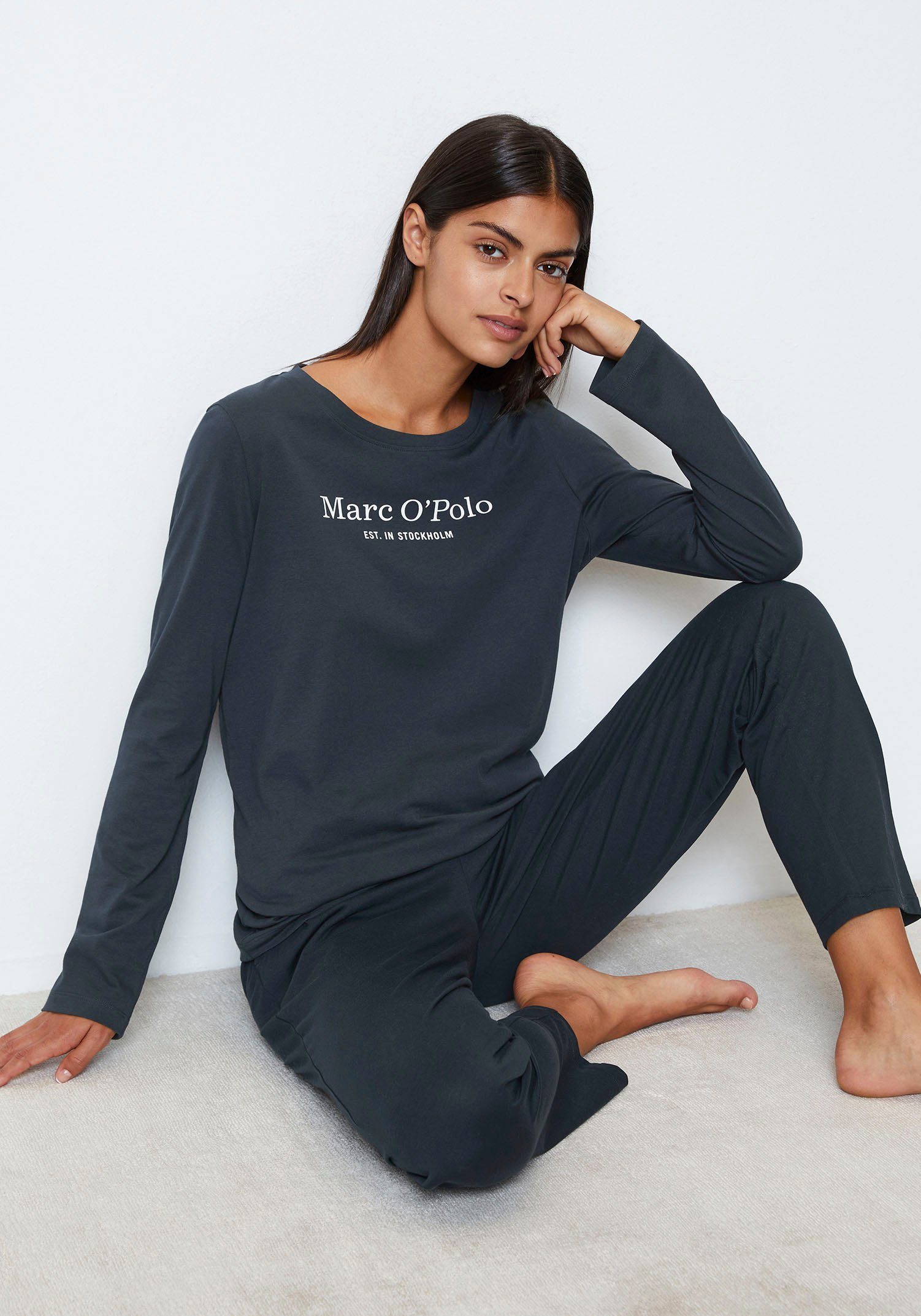 Marc O'Polo Shirt met lange mouwen Mix & Match Cotton met borstprint in contrastkleur