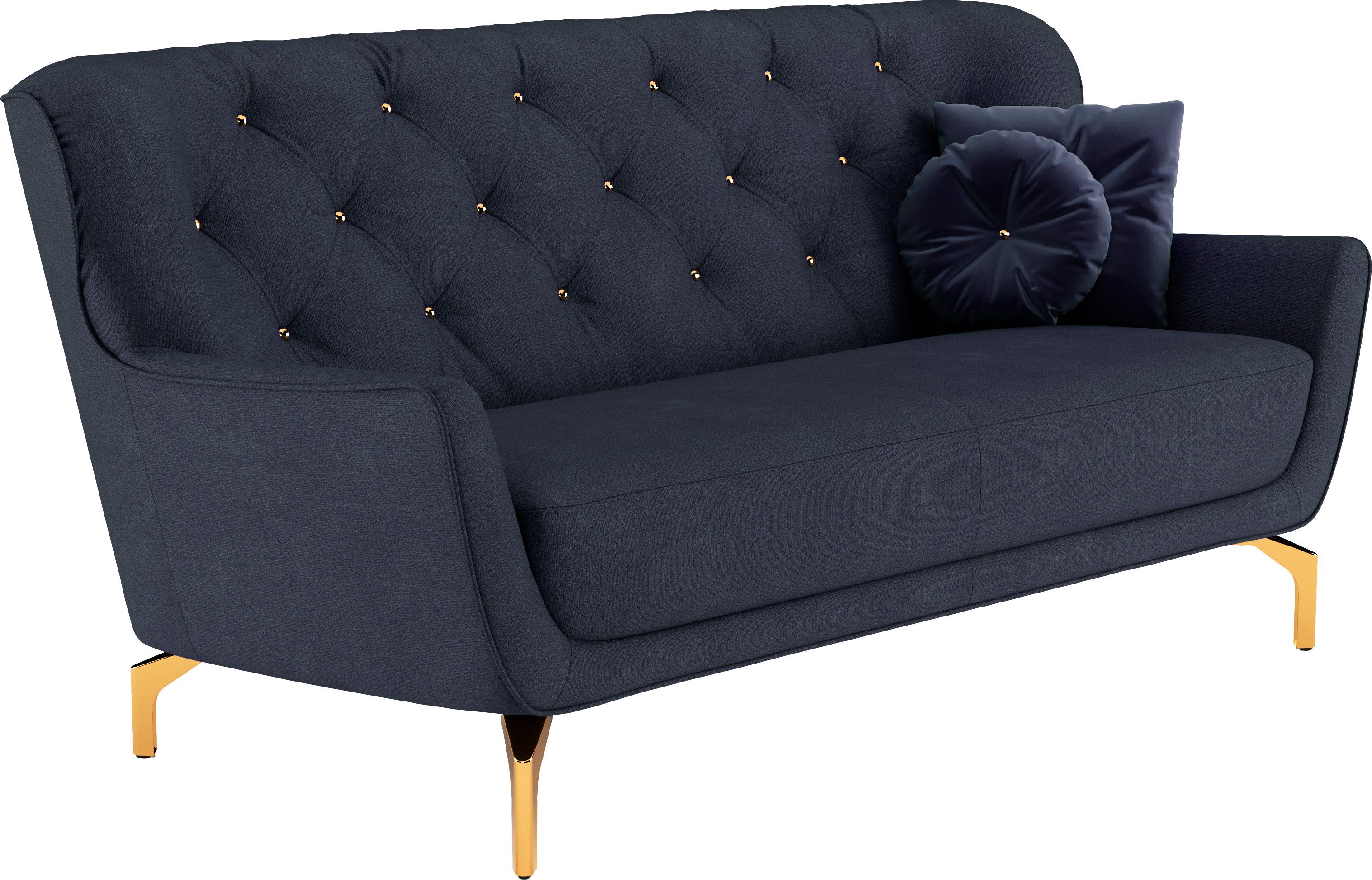 sit&more 3-zitsbank Orient 3 incl. 2 sierkussens met strassteentjes, goudkleurige metalen poten