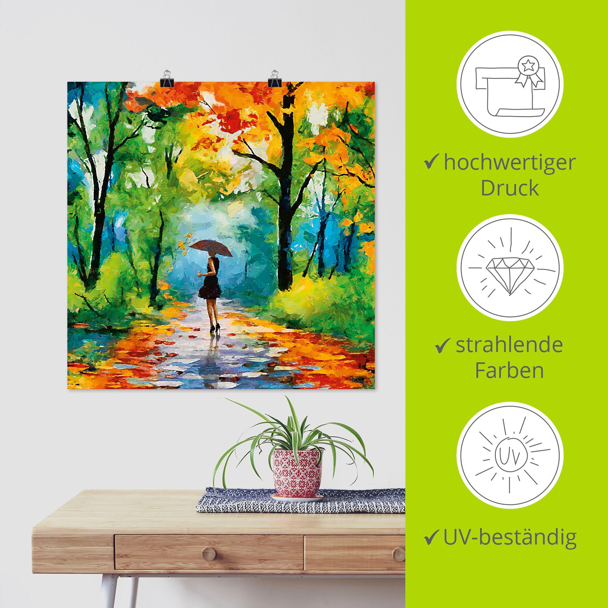 Artland Artprint Herfstige wandeling in het park als artprint van aluminium, artprint voor buiten, artprint op linnen, poster, muursticker