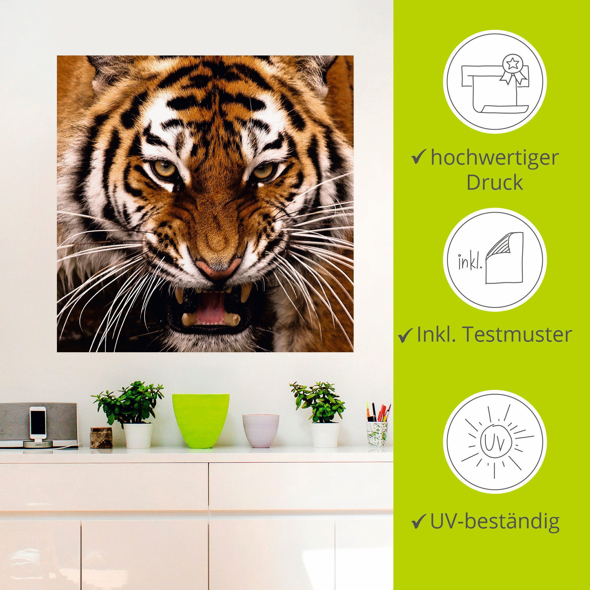 Artland Artprint Tijger kop als artprint op linnen, muursticker in verschillende maten
