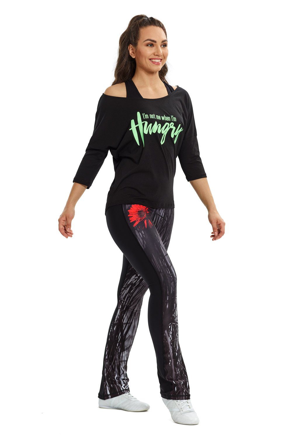 Winshape Shirt met 3/4-mouwen MCS001 ultralicht met neongroene glitter-print
