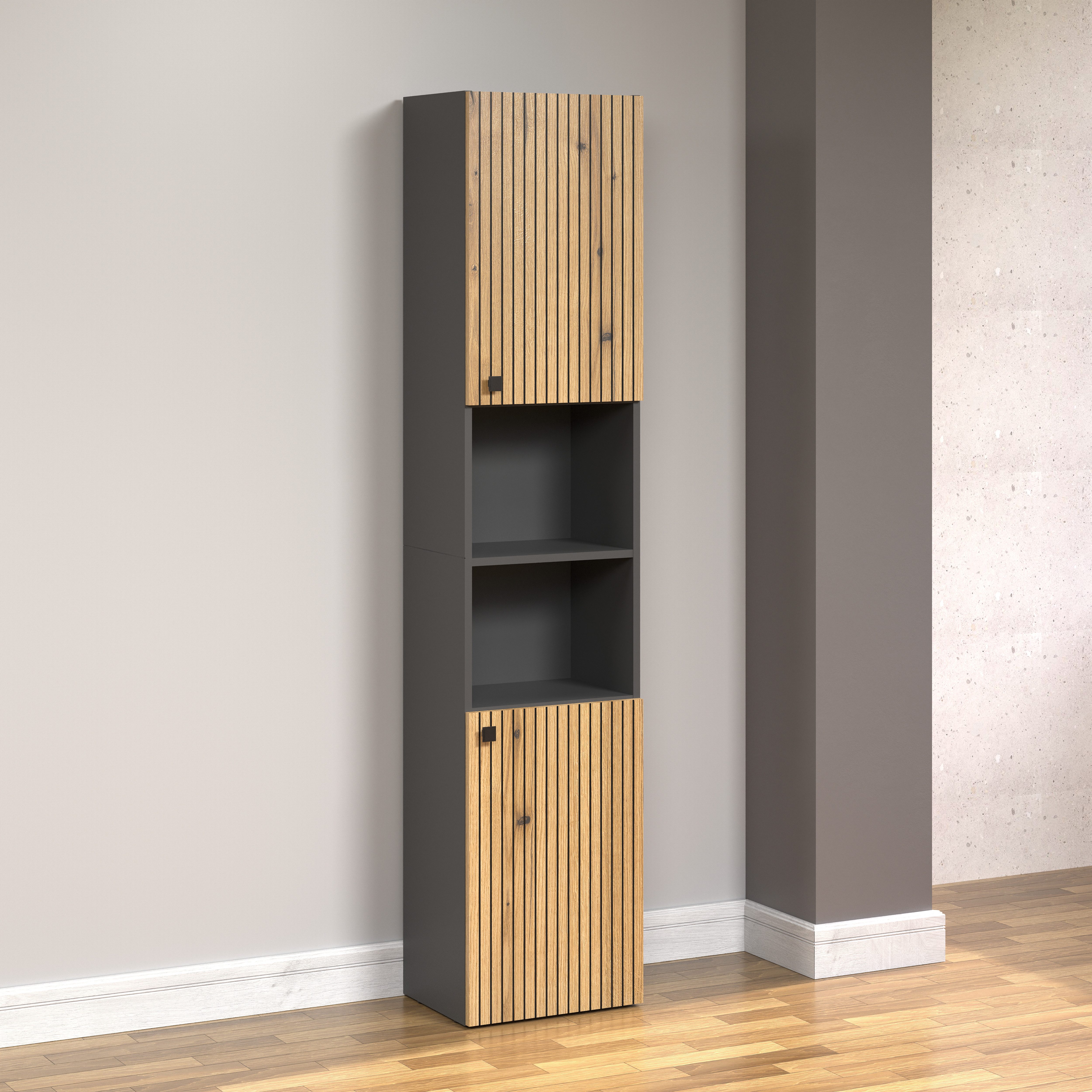 welltime Hoge kast Amrum Breedte 40 cm, ruime hoge kast eik ribbellook badkamerkast (1 stuk)