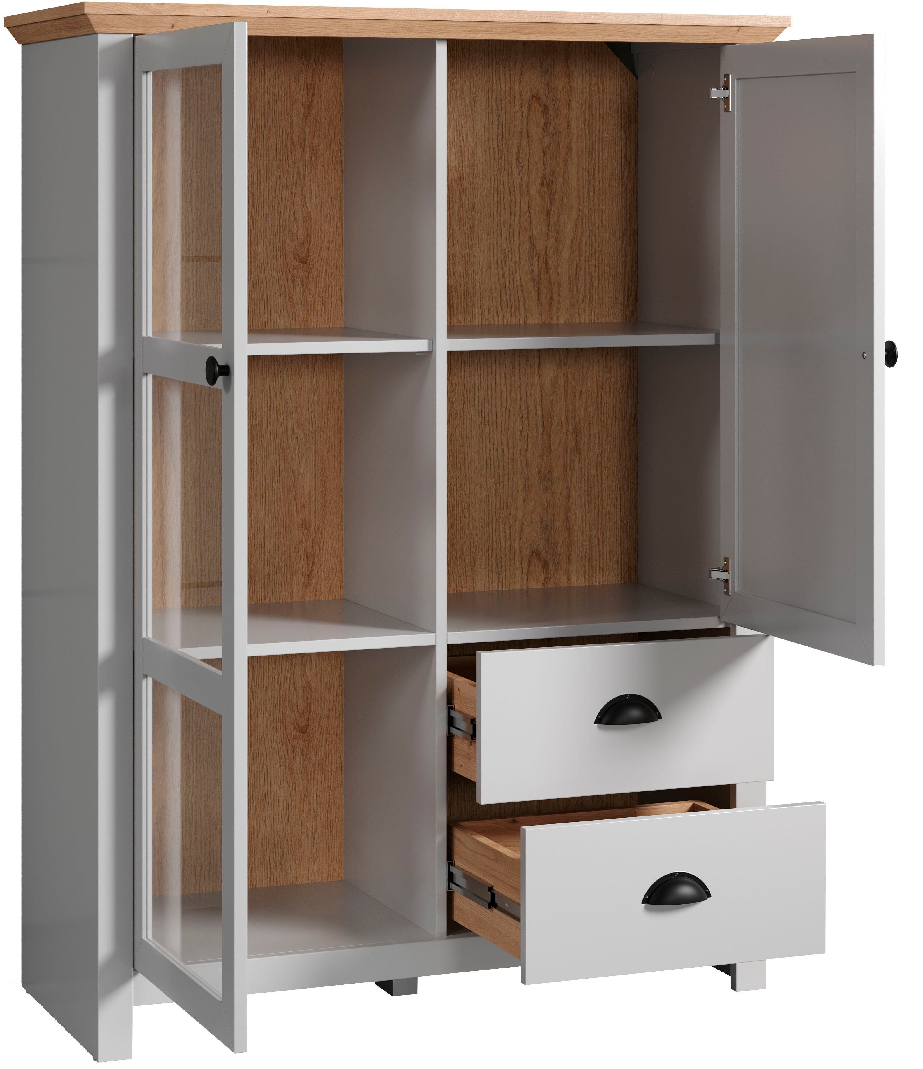 Home affaire Highboard Herzwill Breedte 97 cm, hoogte 130 cm, bergruimte, deuren en romp, mat grijs