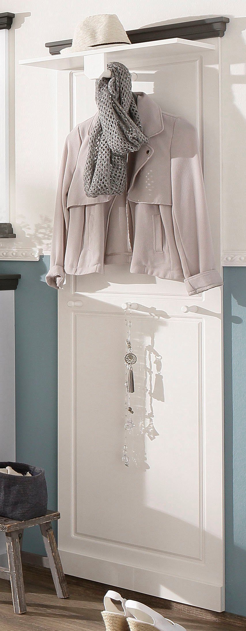 Home affaire Kapstokpaneel Basilico van massieve dennen, fsc®, breedte 60 cm, met kledingstang, houten haken