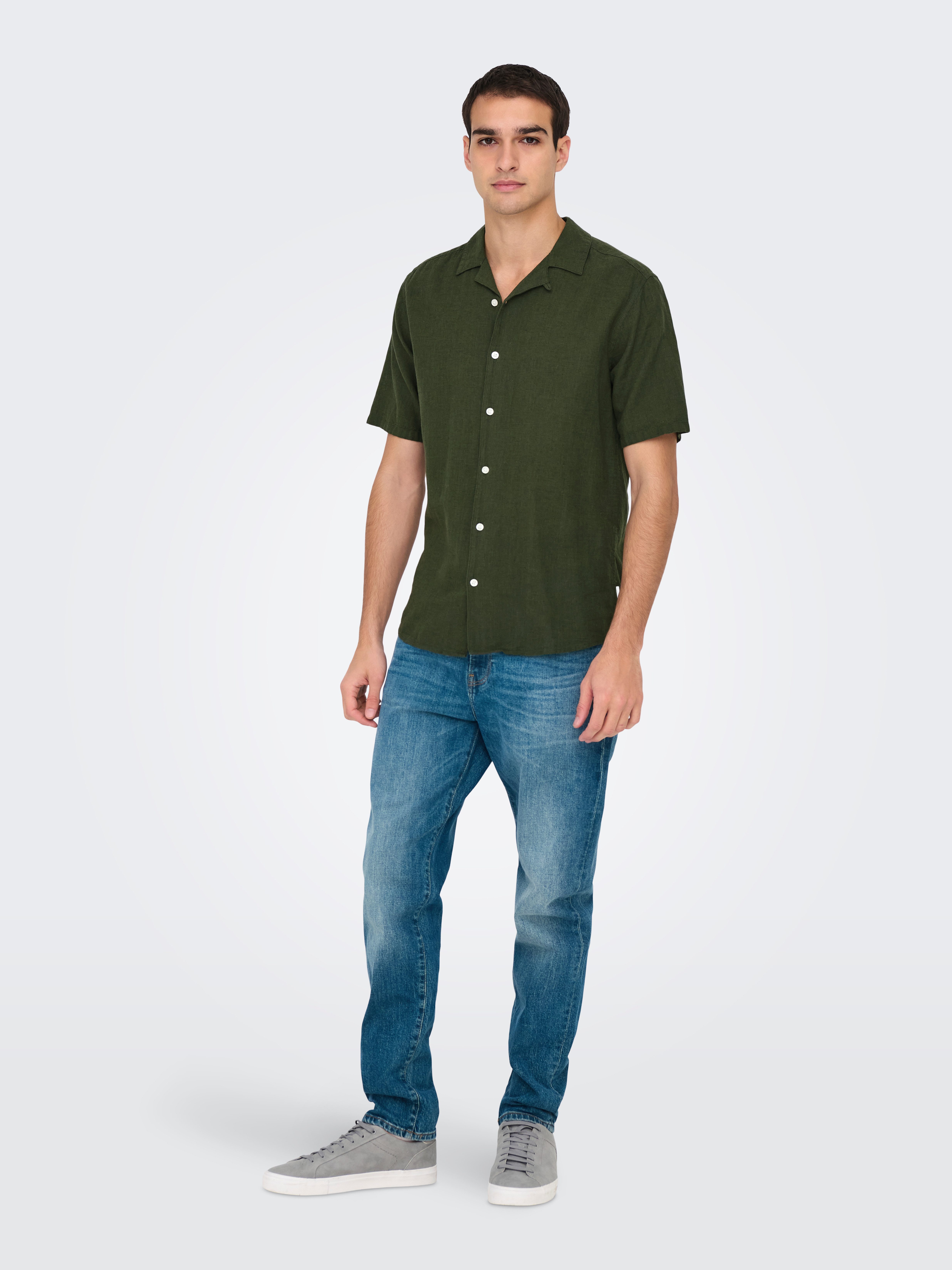 ONLY & SONS Overhemd met korte mouwen ONSCAIDEN SS SOLID RESORT LINEN NOOS
