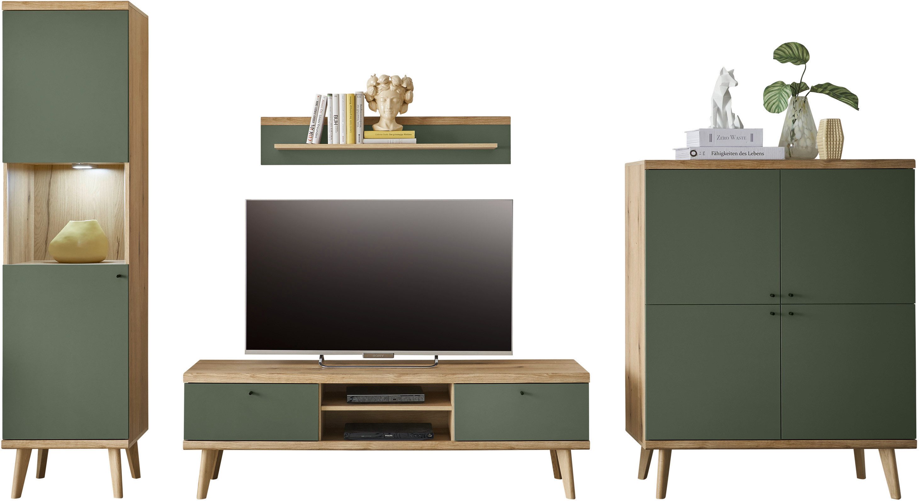 INOSIGN Wandmeubel MAVAS in moderne trendkleur, handgrepen van metaal (zwart), breedte 337 cm (set, 4-delig)