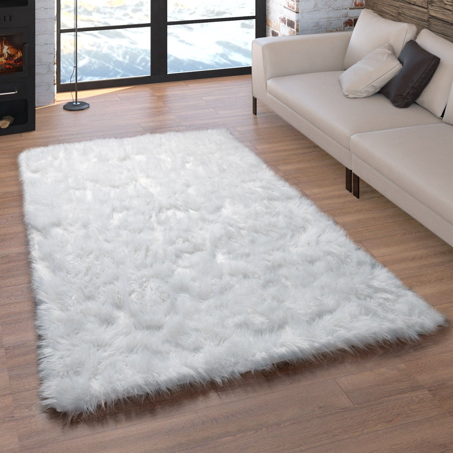 Paco Home Vachtvloerkleed Playa 960 Imitatiebont, flokati-look, hoge pool, heerlijk zacht, unikleuren dieren vloerkleden maat 120 cm x 170 cm x 64 mm
